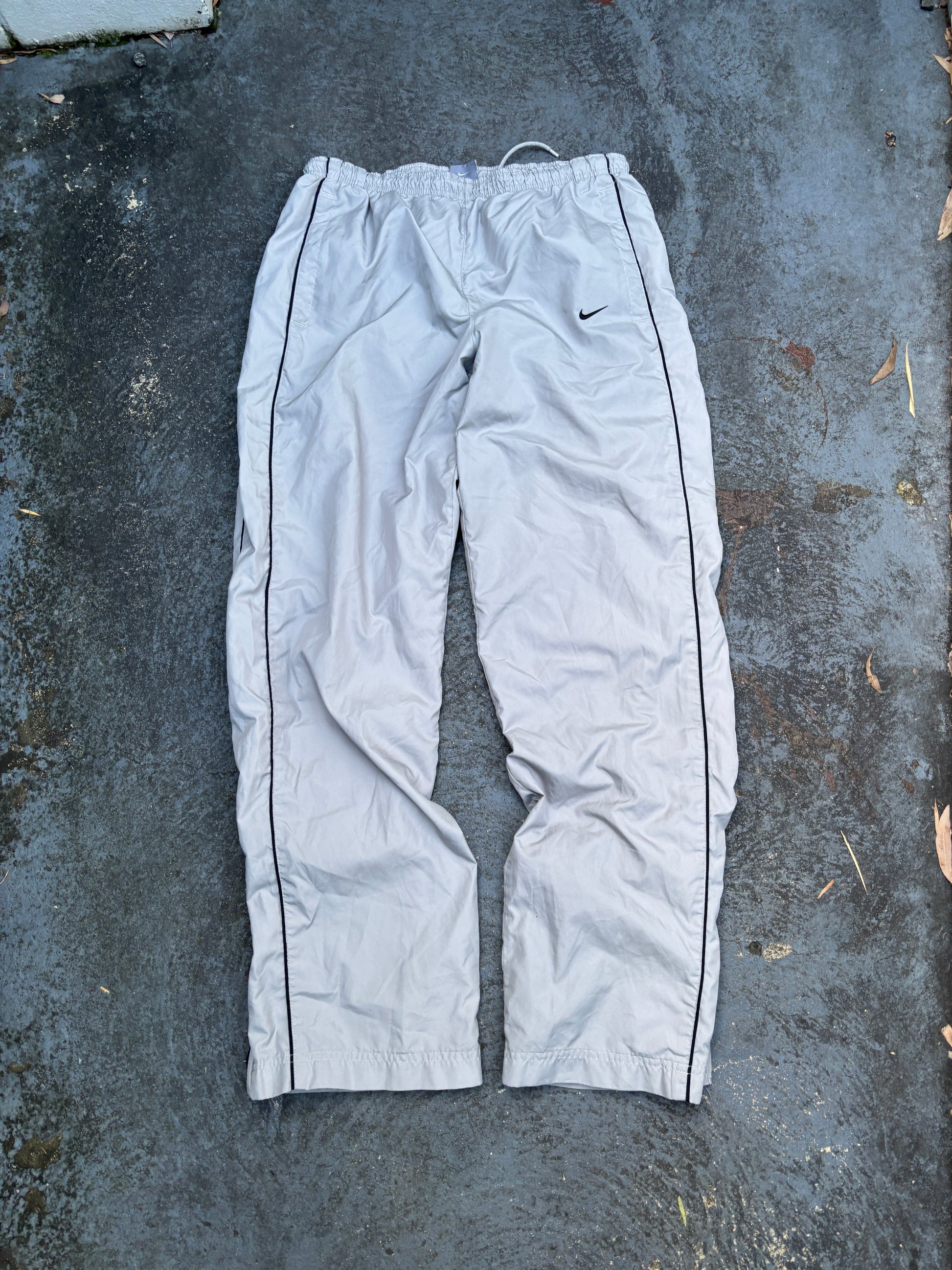 Vintage Y2K Nike Track Pants Men’s S Grey Black Side Detail Wide Leg Classic Windbreaker