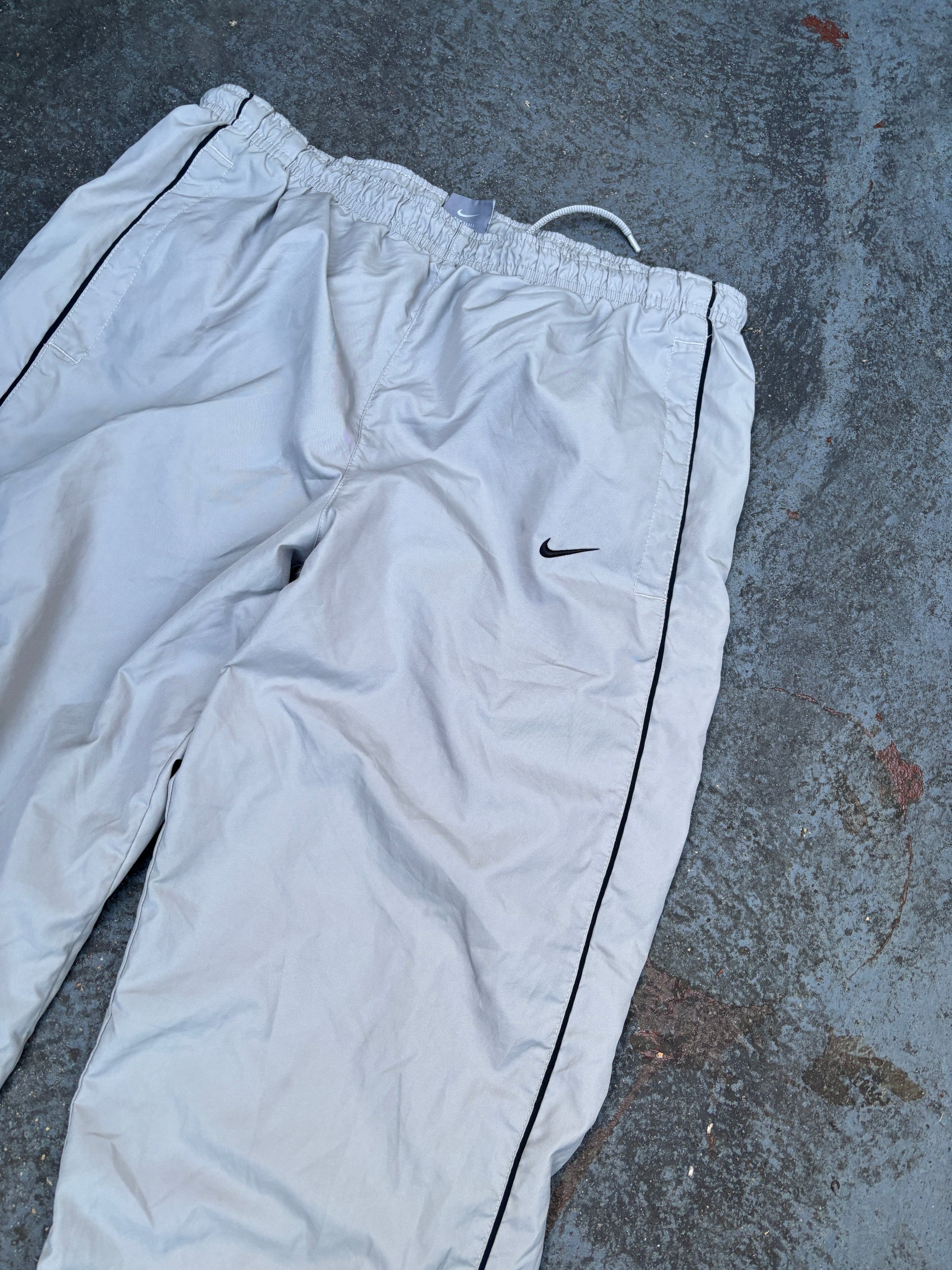 Vintage Y2K Nike Track Pants Men’s S Grey Black Side Detail Wide Leg Classic Windbreaker