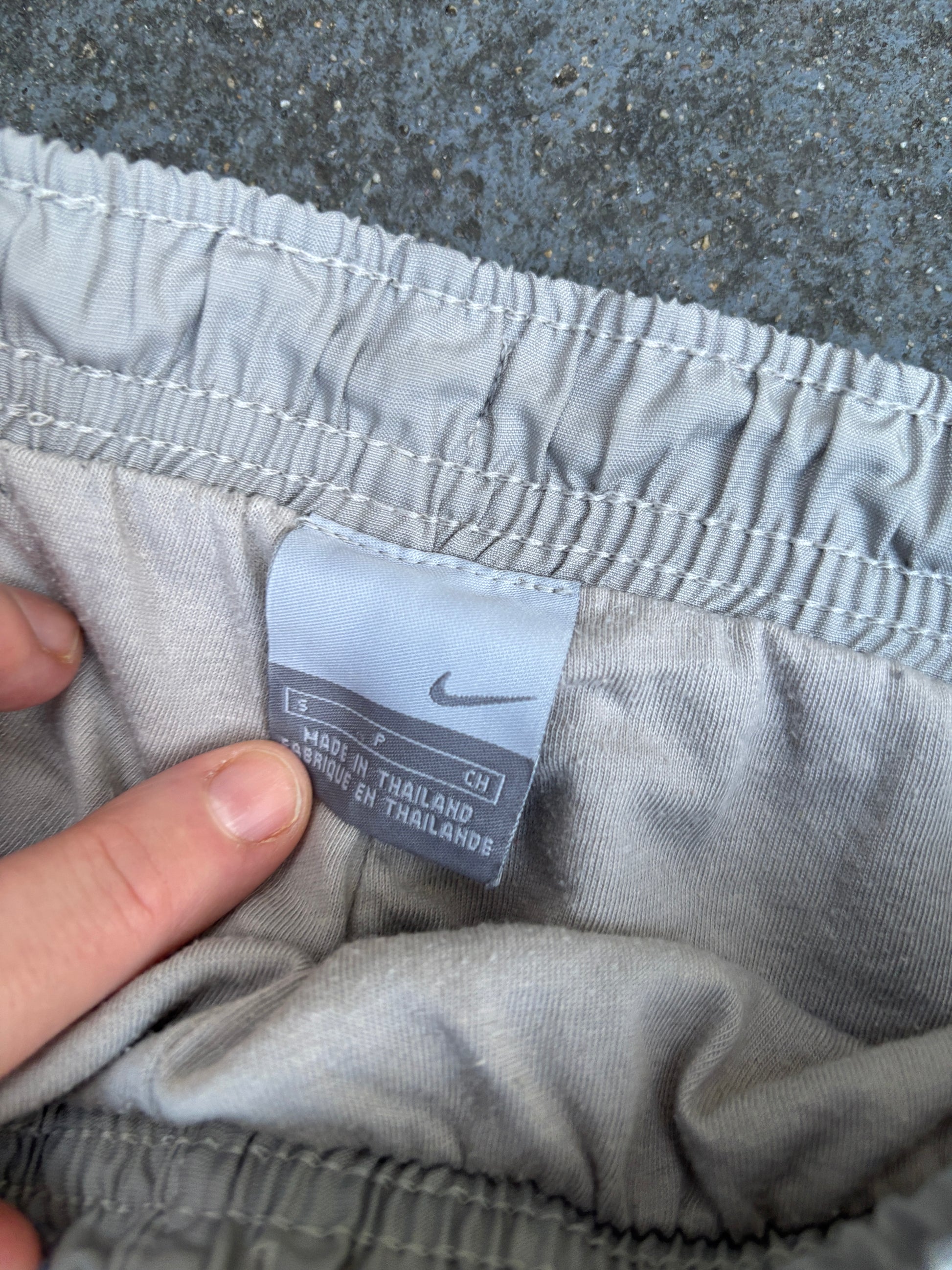 Vintage Y2K Nike Track Pants Men’s S Grey Black Side Detail Wide Leg Classic Windbreaker