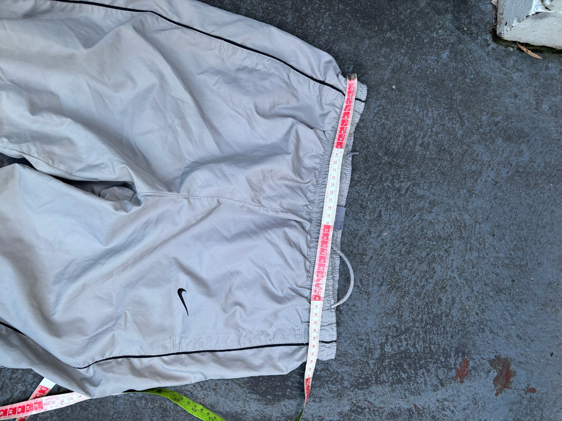 Vintage Y2K Nike Track Pants Men’s S Grey Black Side Detail Wide Leg Classic Windbreaker
