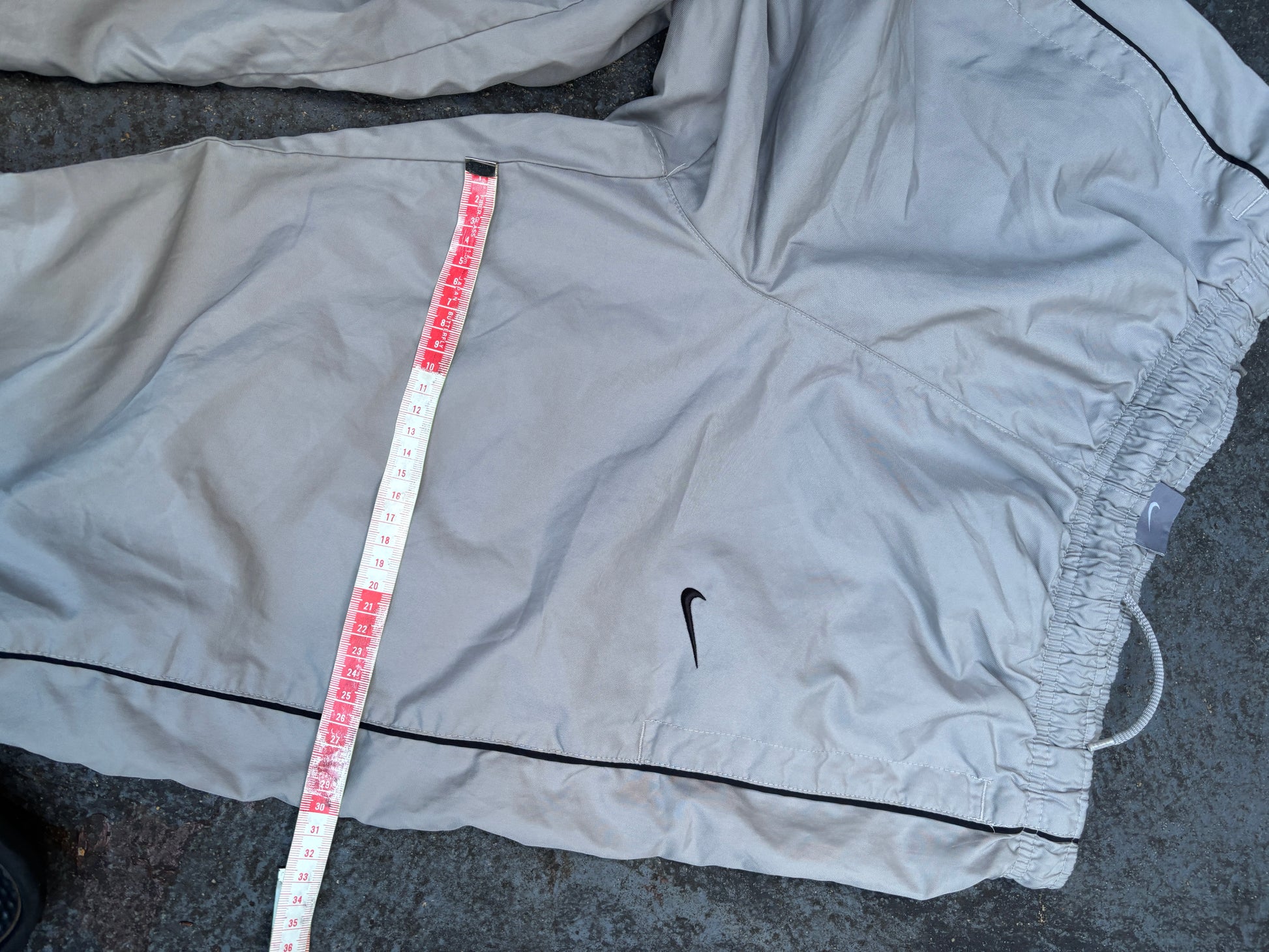 Vintage Y2K Nike Track Pants Men’s S Grey Black Side Detail Wide Leg Classic Windbreaker