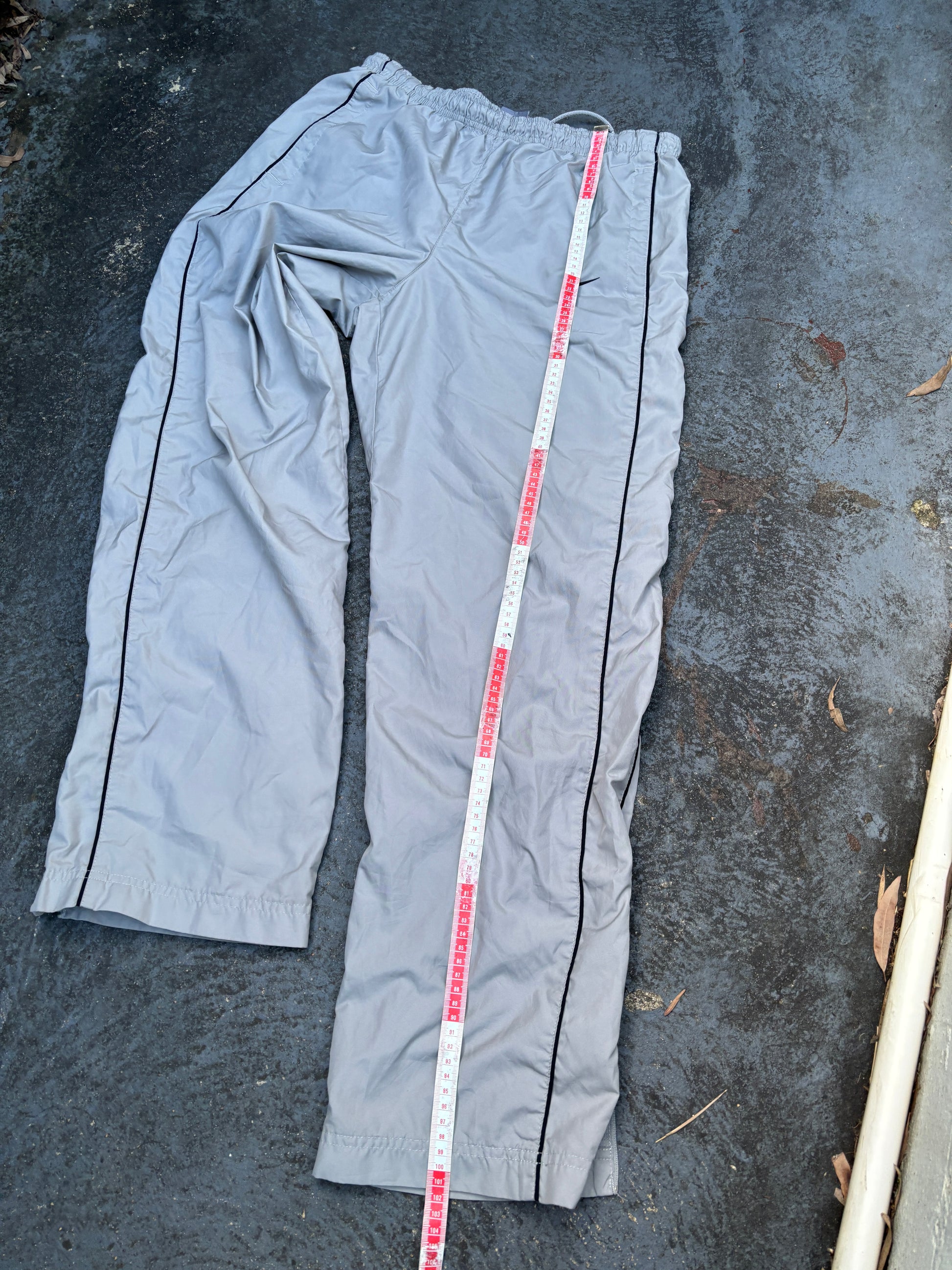 Vintage Y2K Nike Track Pants Men’s S Grey Black Side Detail Wide Leg Classic Windbreaker