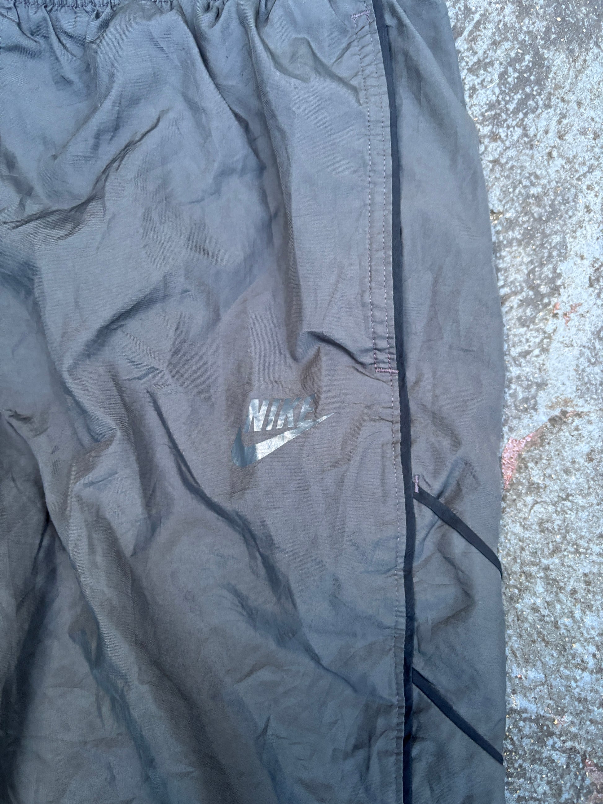 Vintage Y2K Nike Track Pants Sz L Grey Black Detail Wide Leg Classic Windbreaker