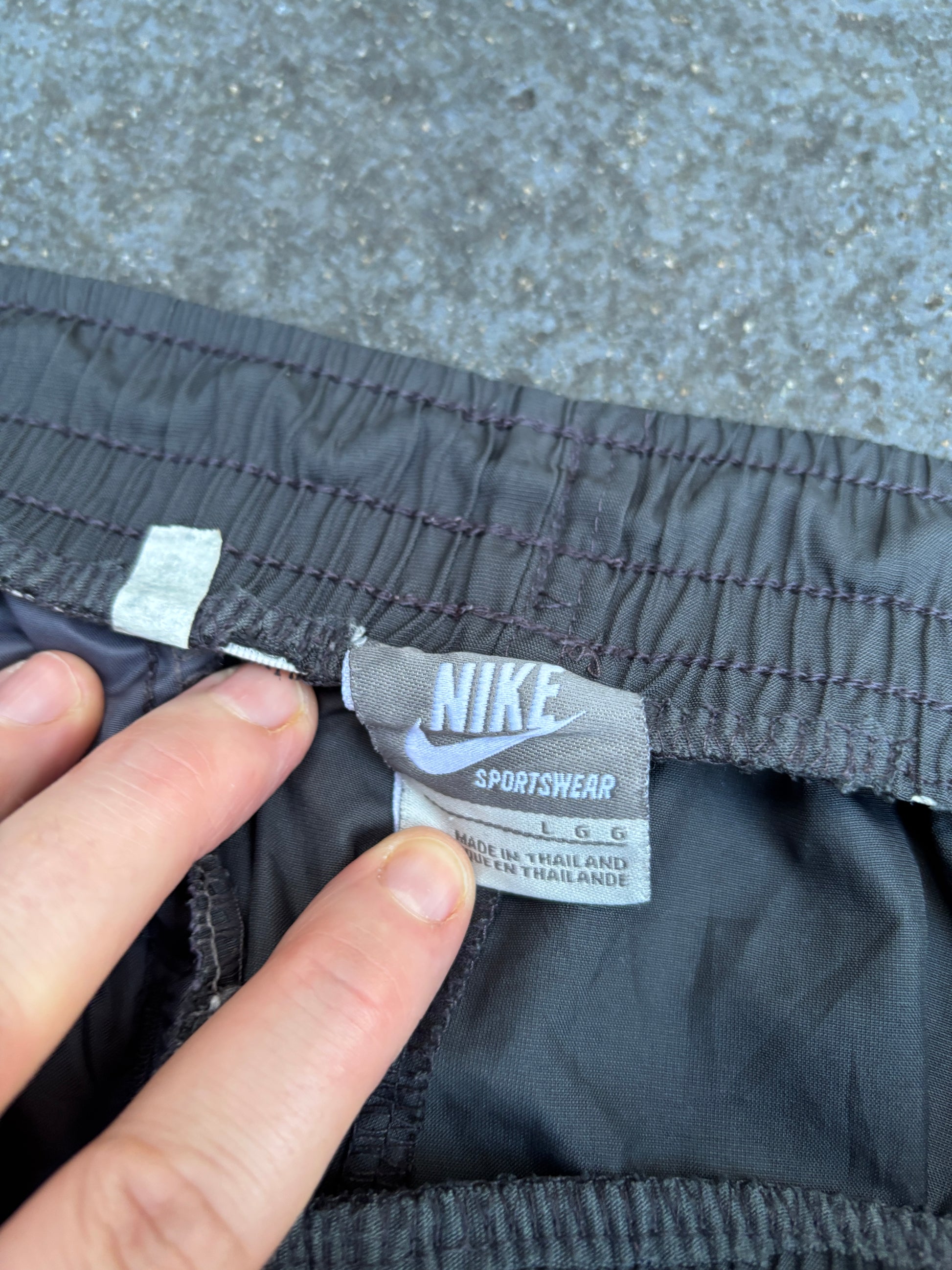 Vintage Y2K Nike Track Pants Sz L Grey Black Detail Wide Leg Classic Windbreaker