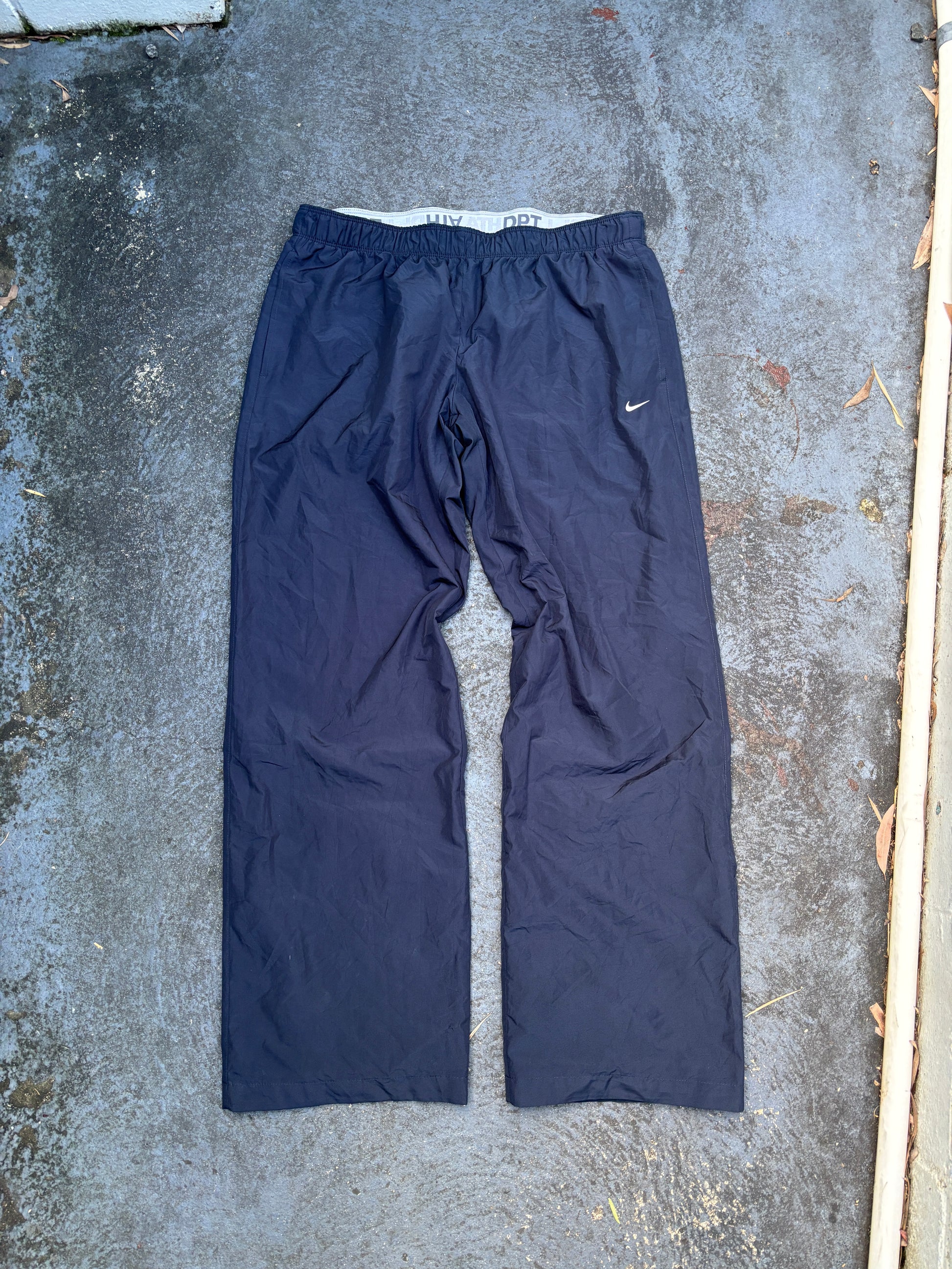 Vintage Y2K Nike Track Pants Men’s L Navy White Swoosh Wide Leg Classic Windbreakers