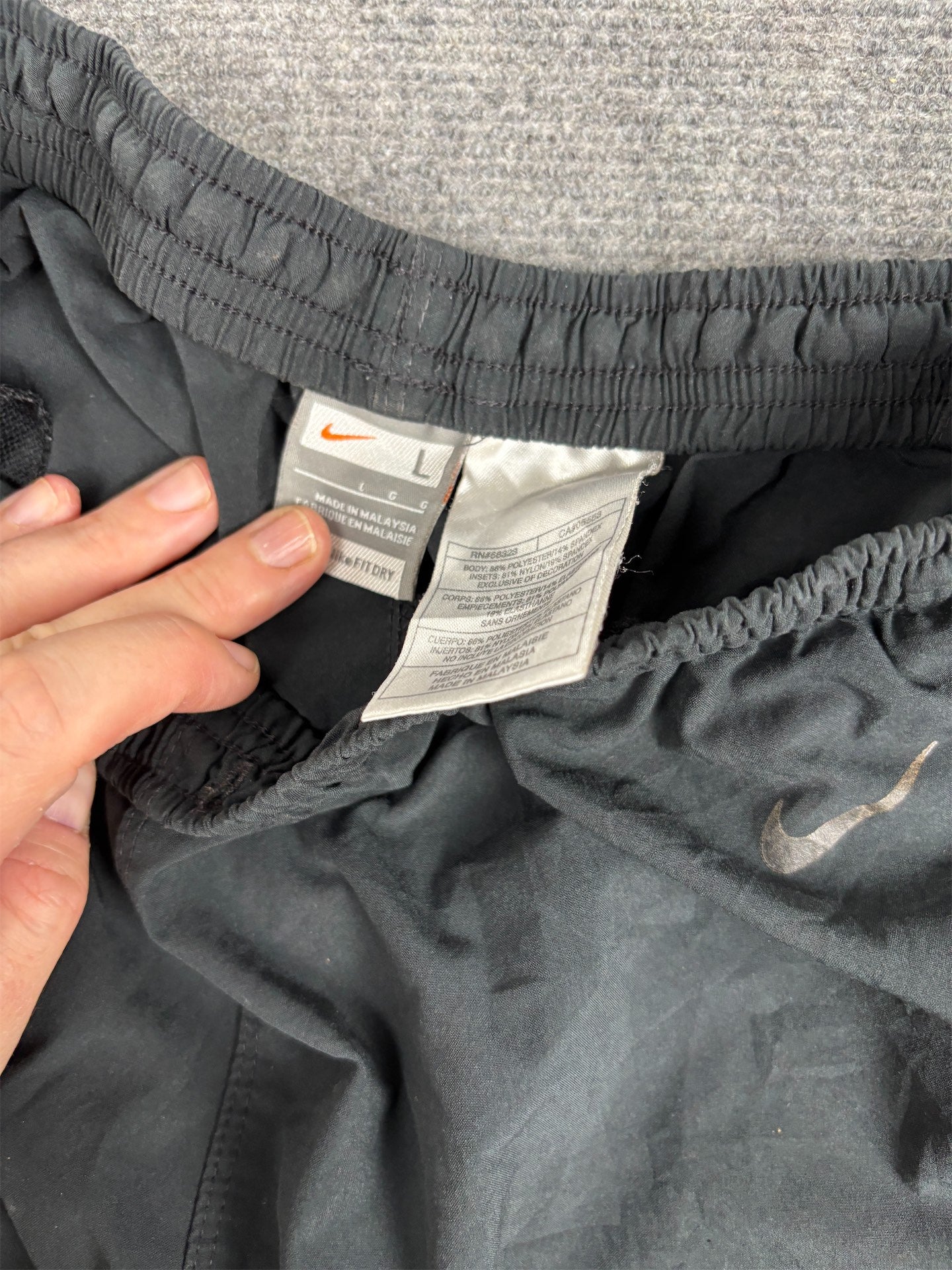 Vintage Y2K Nike FITDRY Track Pants Mens L Black Grey Panels Baggy Gym Joggers