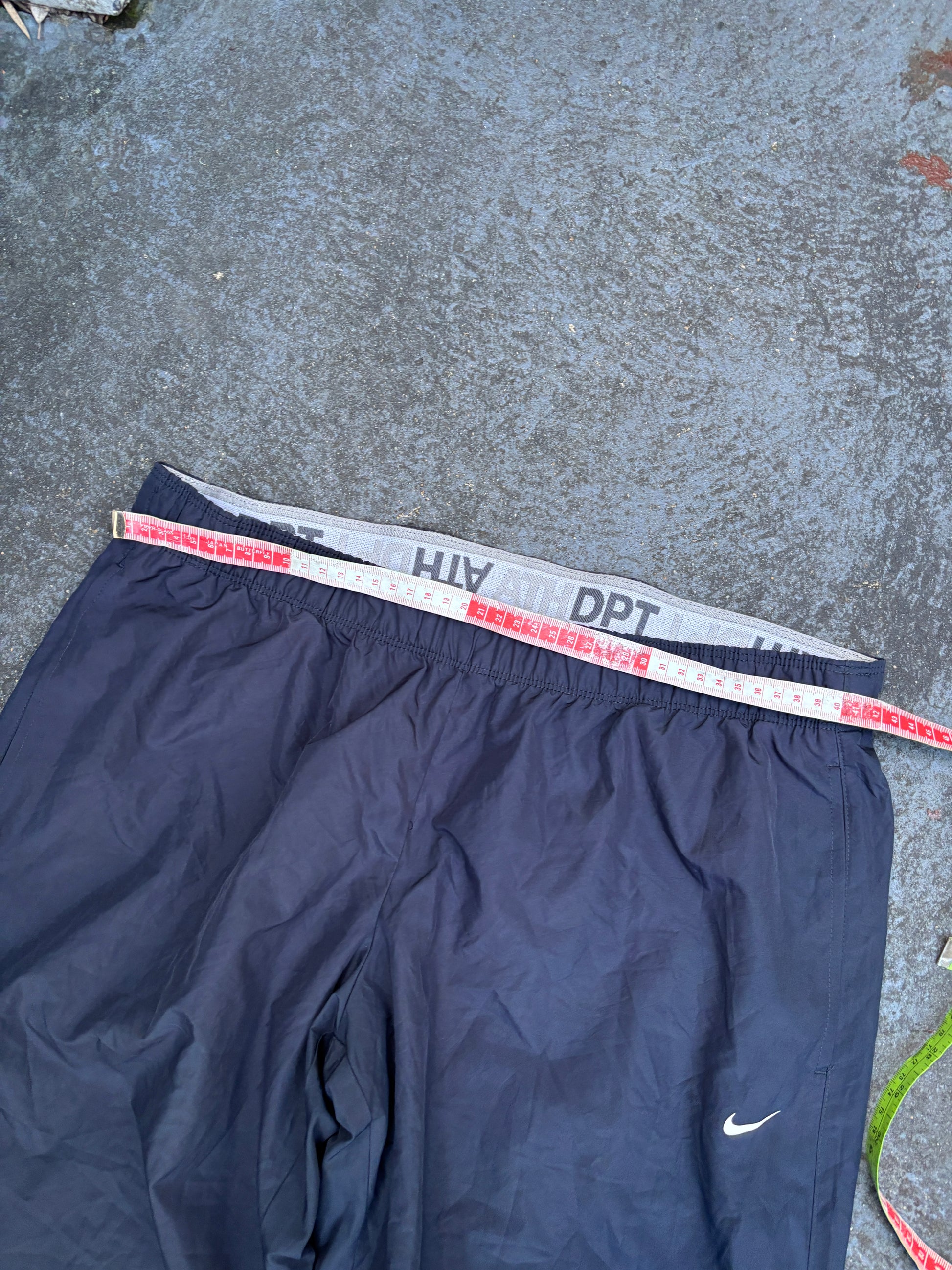 Vintage Y2K Nike Track Pants Men’s L Navy White Swoosh Wide Leg Classic Windbreakers