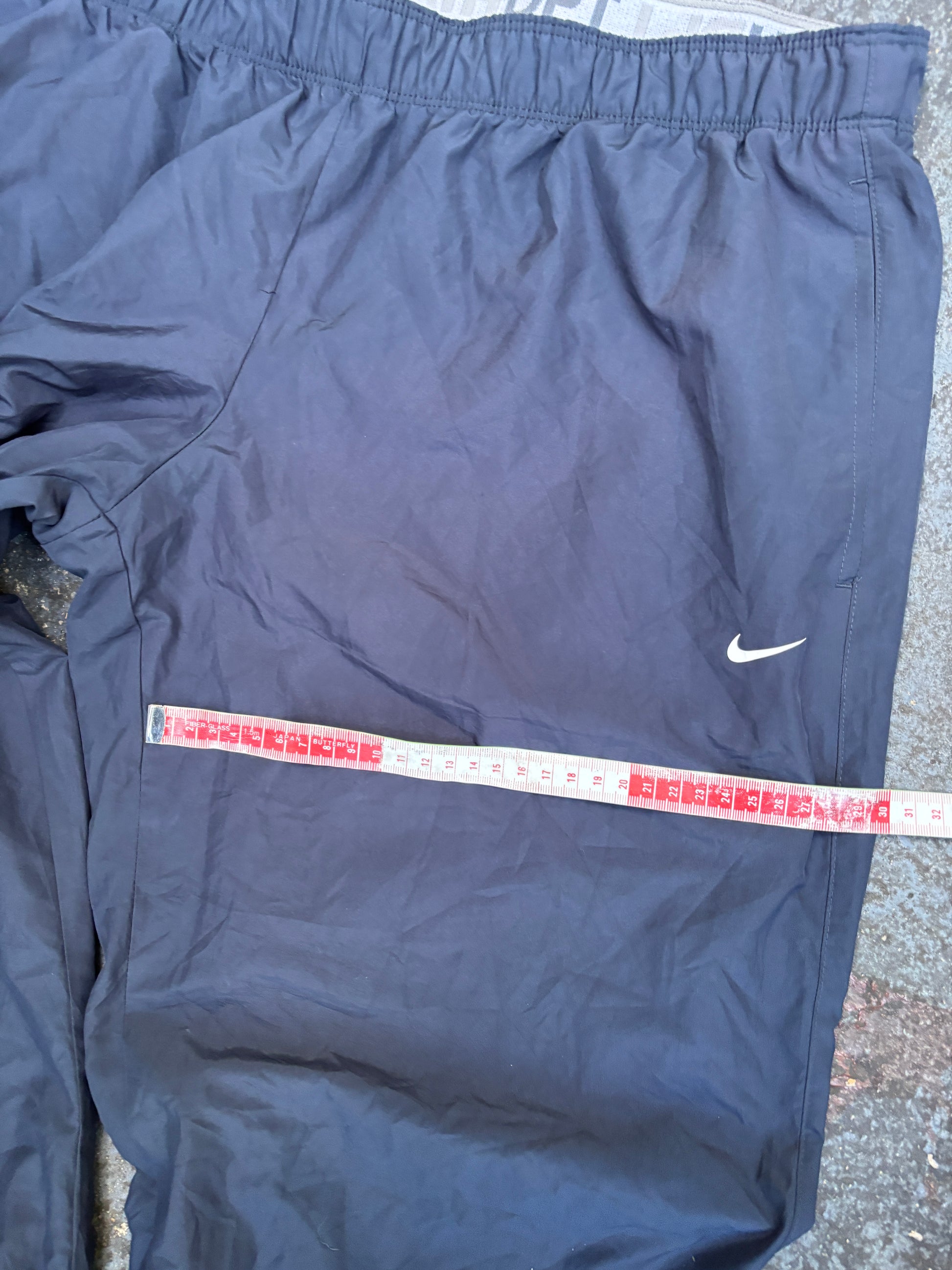 Vintage Y2K Nike Track Pants Men’s L Navy White Swoosh Wide Leg Classic Windbreakers