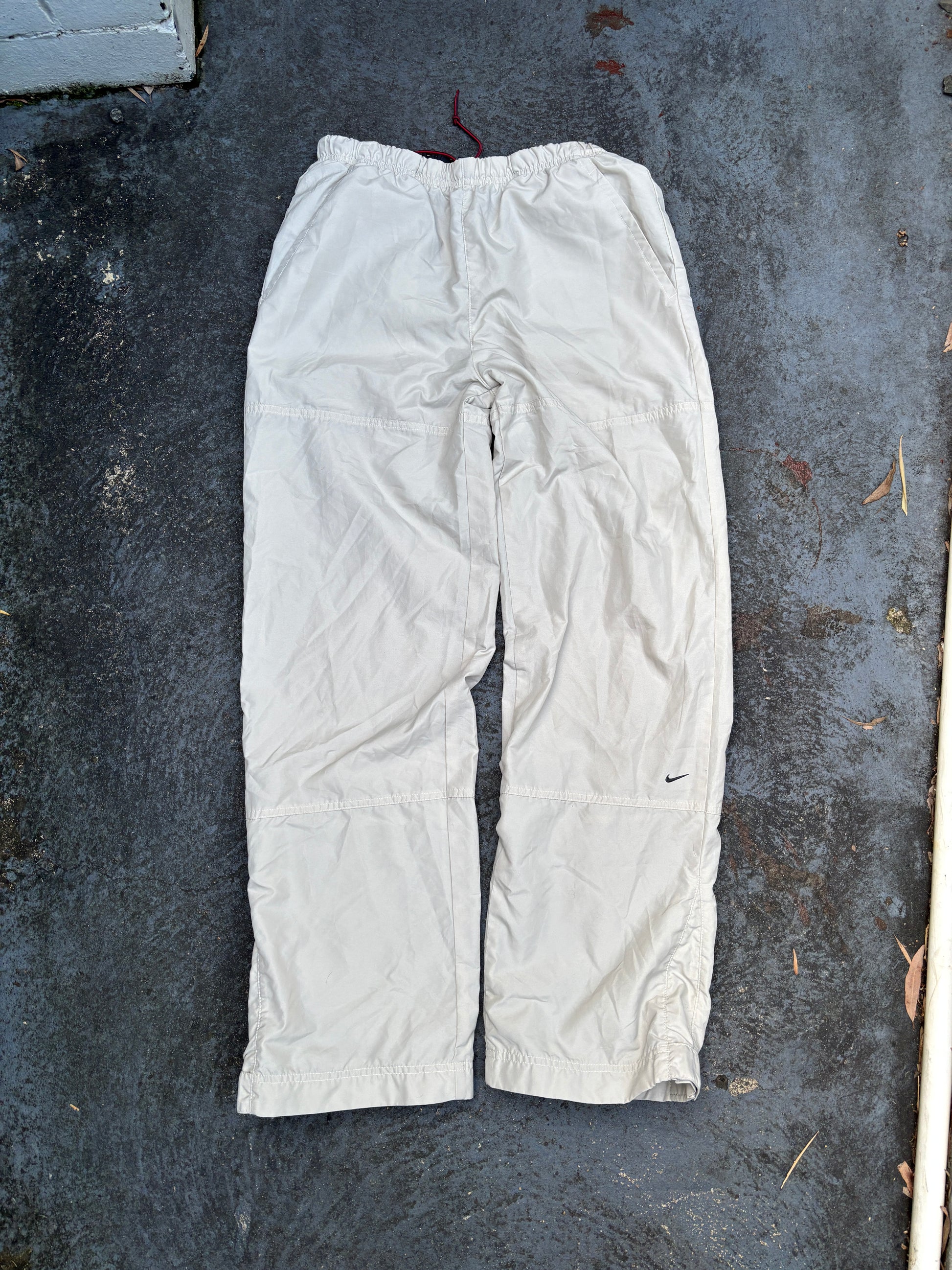 Vintage Y2K Nike Track Pants Women’s S/M Cream Double Knee Hiking Wide Leg Bungee