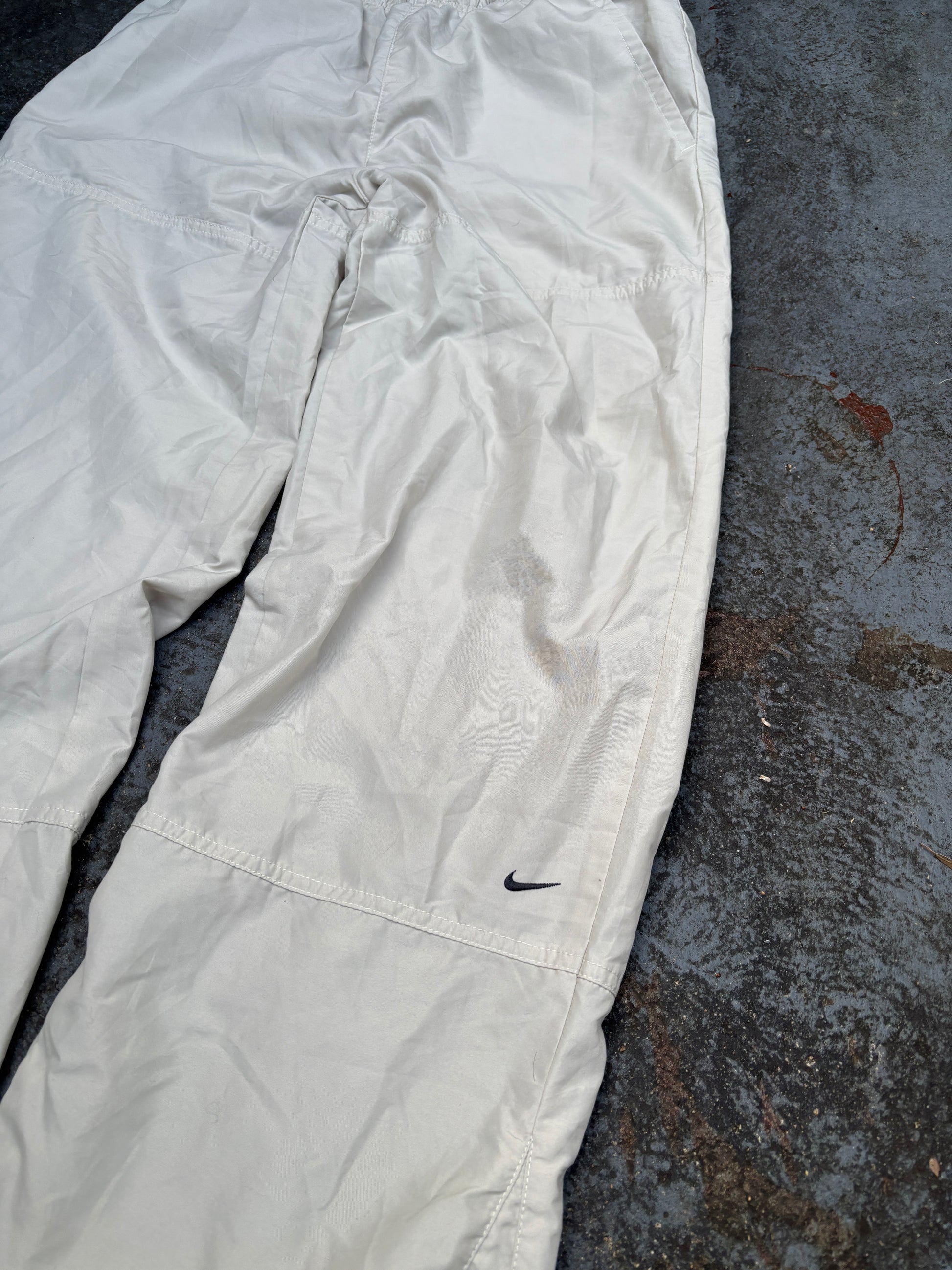 Vintage Y2K Nike Track Pants Women’s S/M Cream Double Knee Hiking Wide Leg Bungee