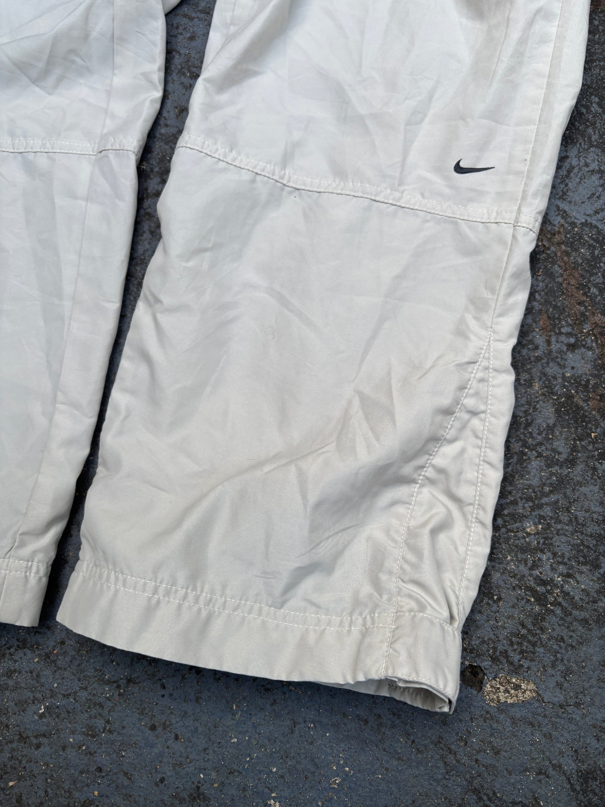 Vintage Y2K Nike Track Pants Women’s S/M Cream Double Knee Hiking Wide Leg Bungee