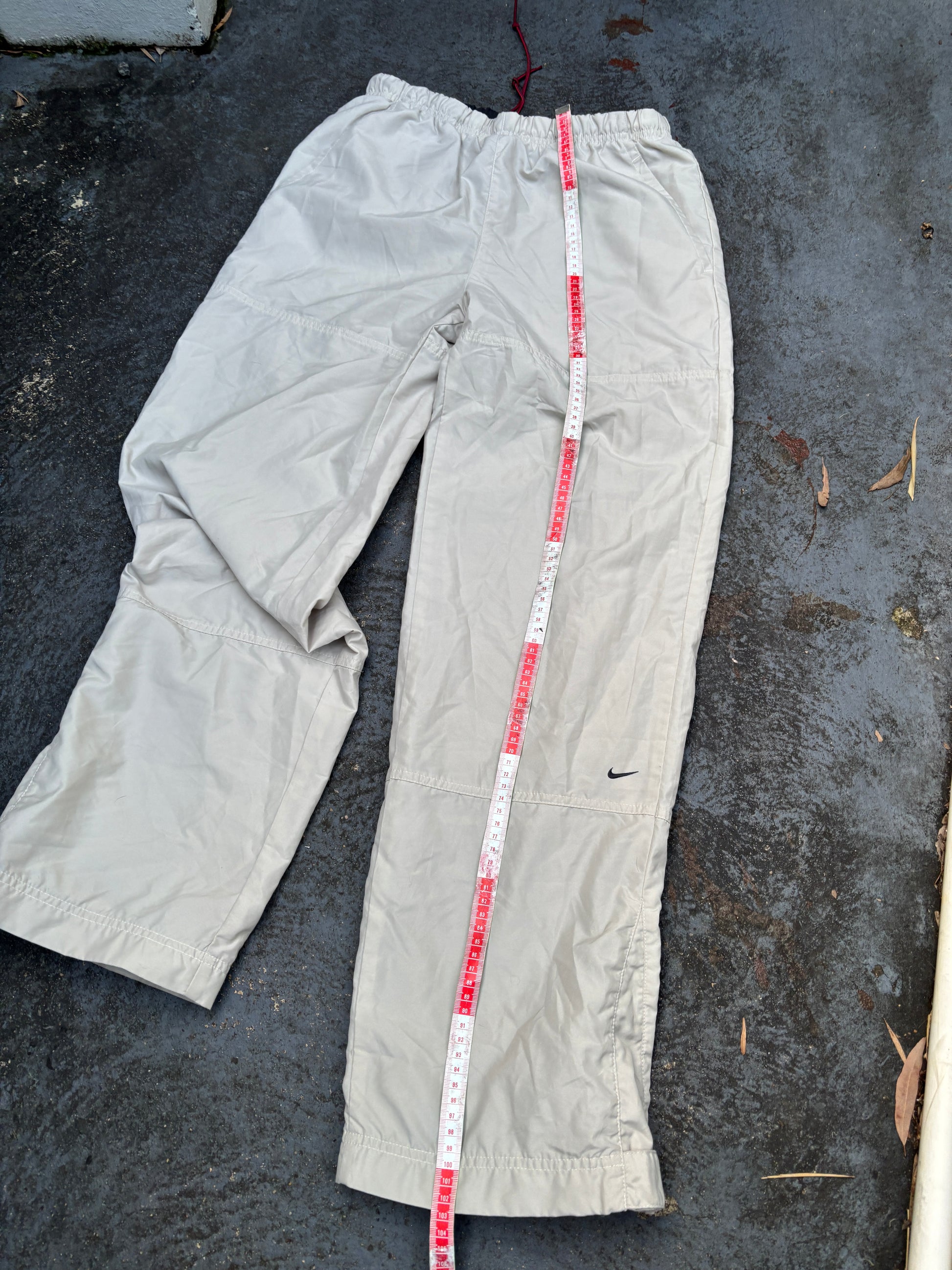 Vintage Y2K Nike Track Pants Women’s S/M Cream Double Knee Hiking Wide Leg Bungee