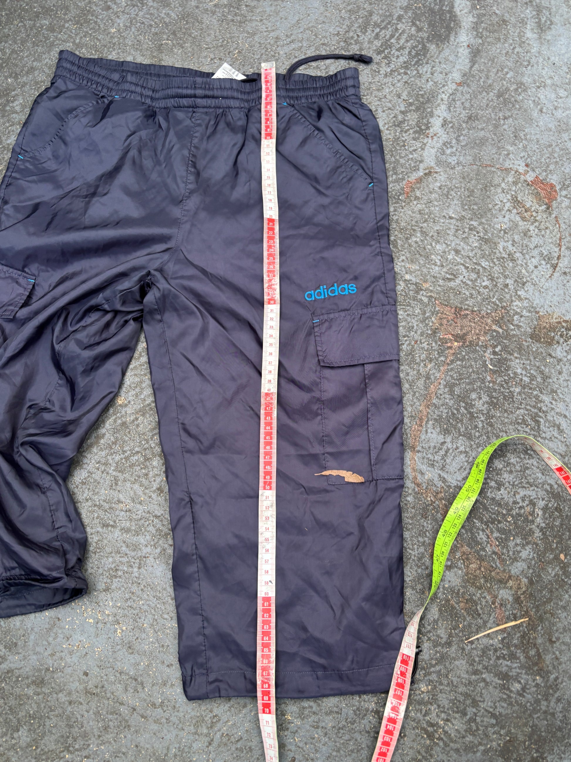 Adidas 3/4 Cargo Track Pants Size M Navy Blue Spell Out Logo Nylon Windbreakers