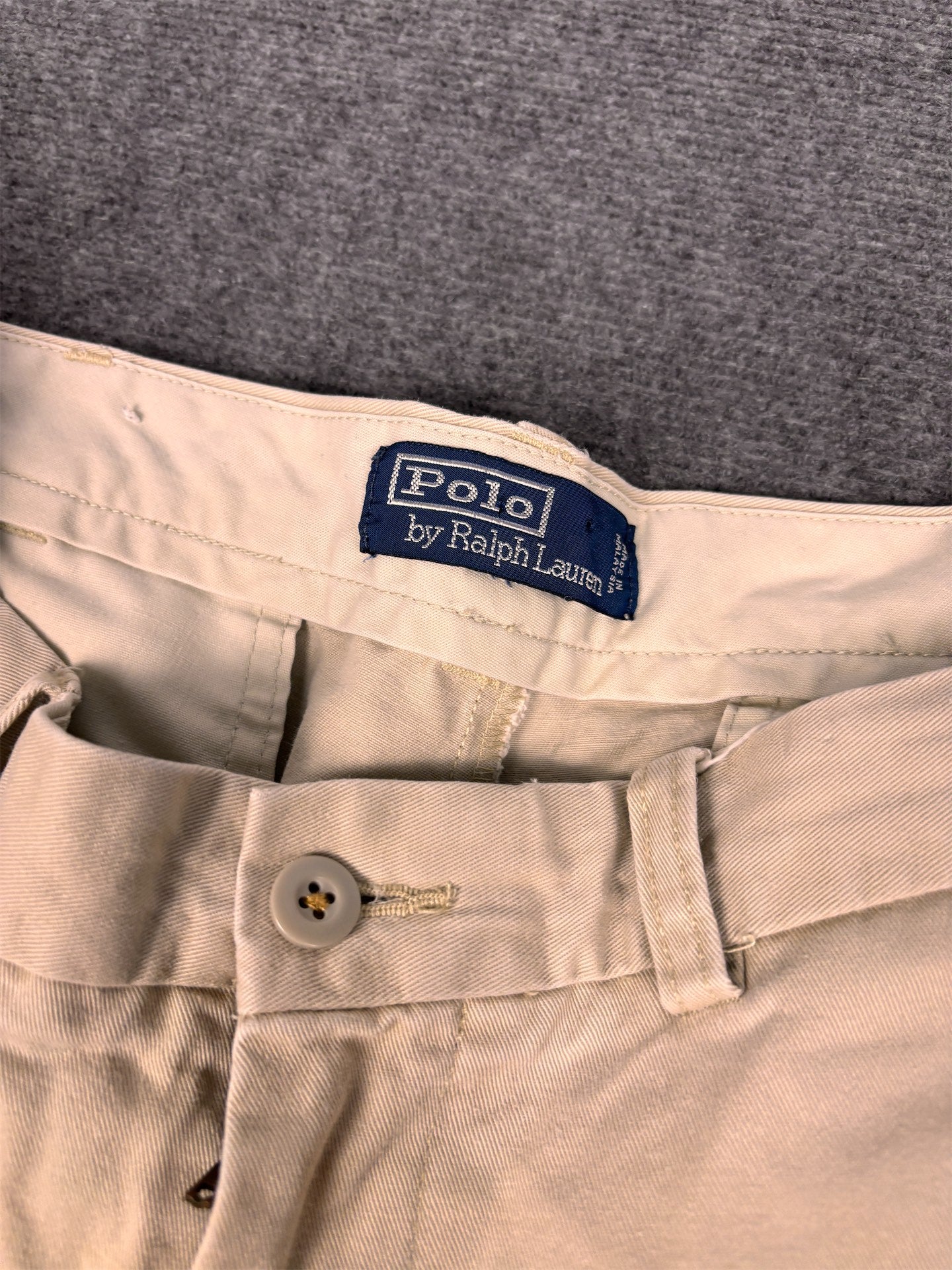 Vintage 90's Ralph Lauren Chino Pants Men's  Beige 38 x 34 leg classic pleated Wide Leg