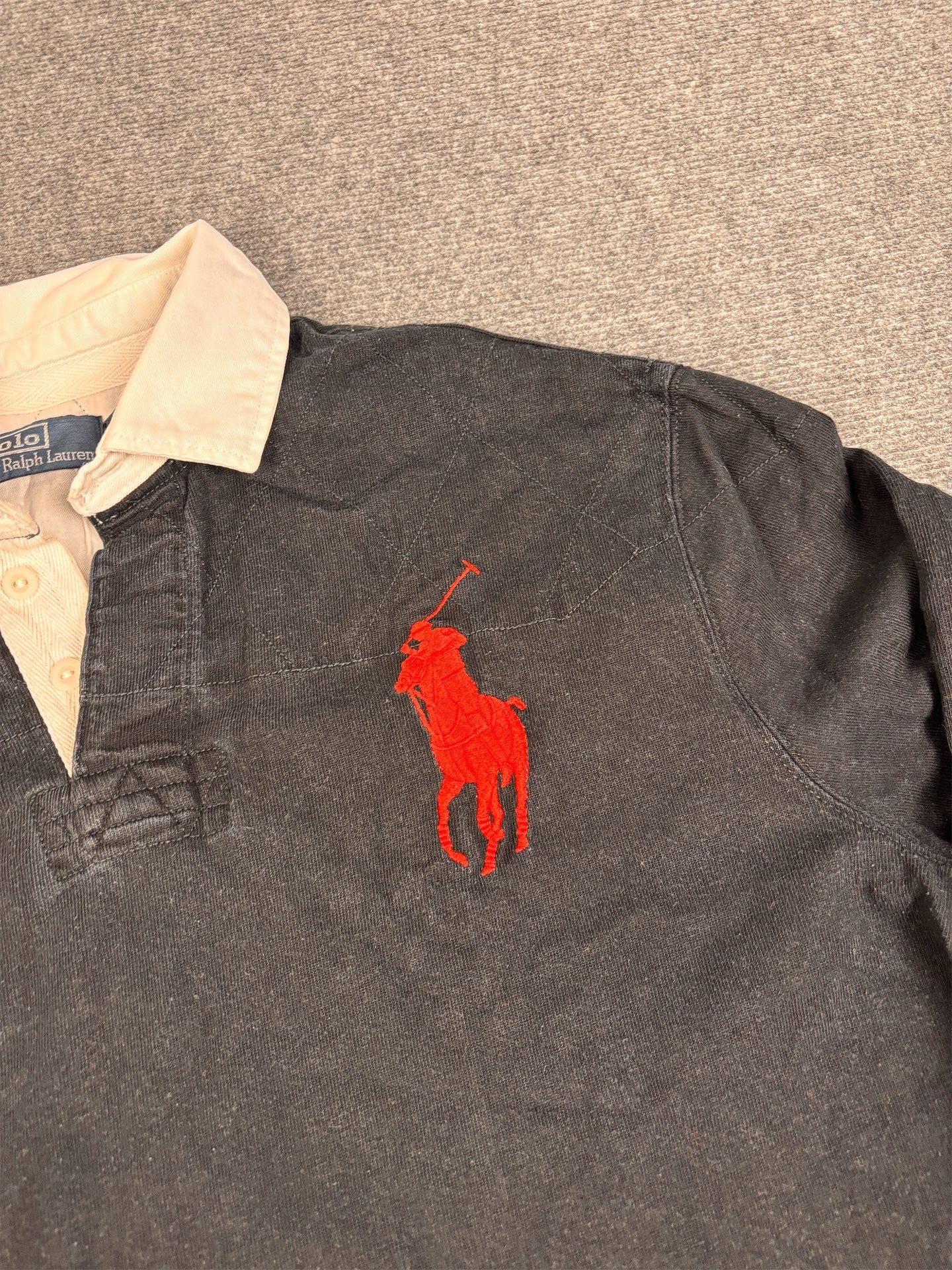 Vintage 90's Ralph Lauren Rugby Polo Men's L Black Red Big Polo Number Patches Collared