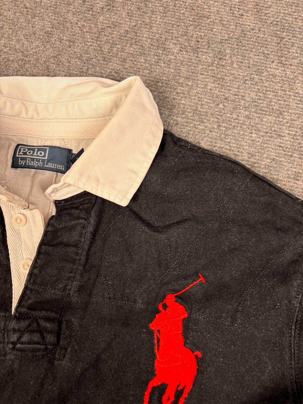 Vintage 90's Ralph Lauren Rugby Polo Men's L Black Red Big Polo Number Patches Collared