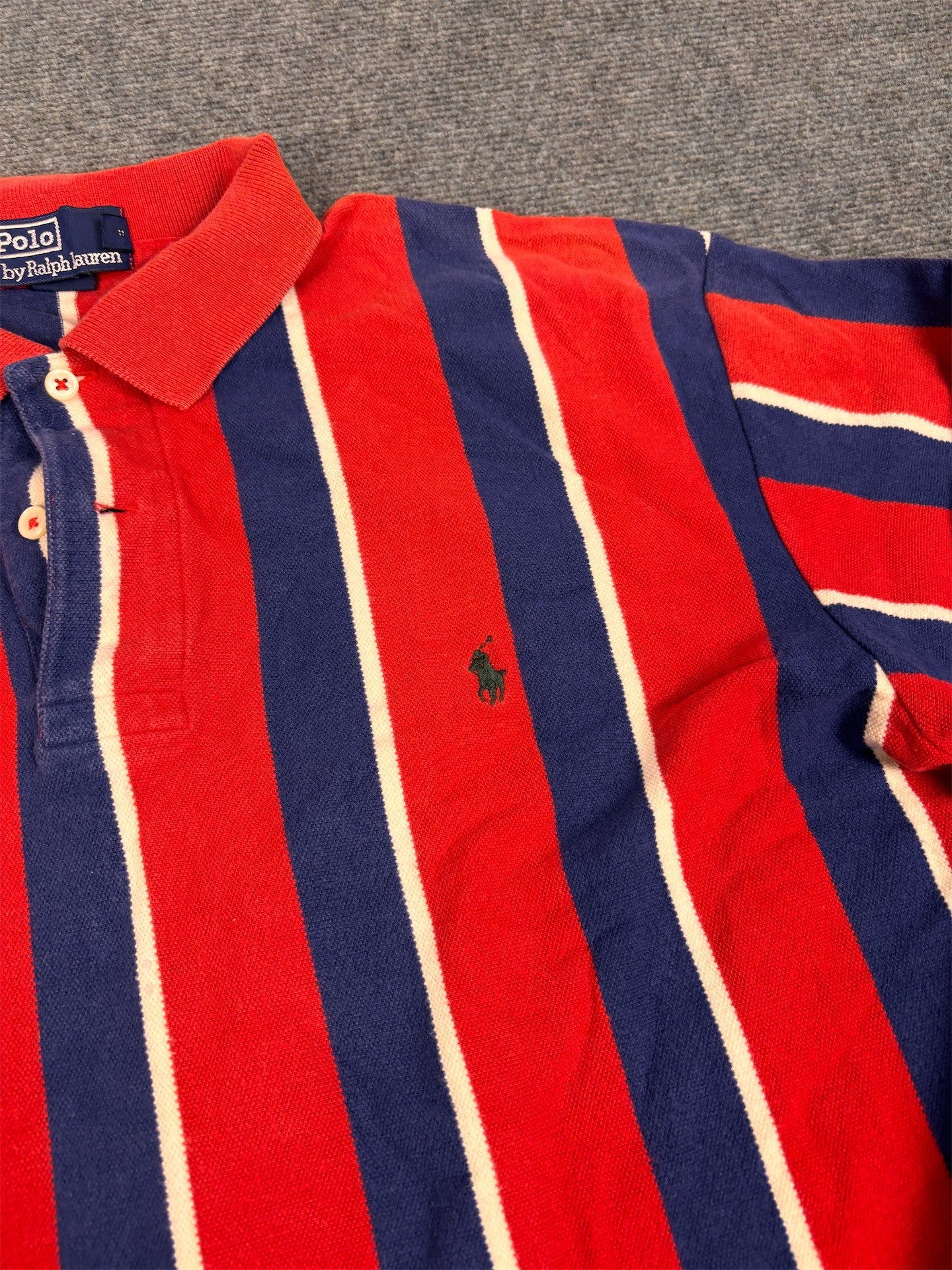 Vintage 90's Ralph Lauren Polo Men's M Red Blue Down Stripe Green Pony Collared
