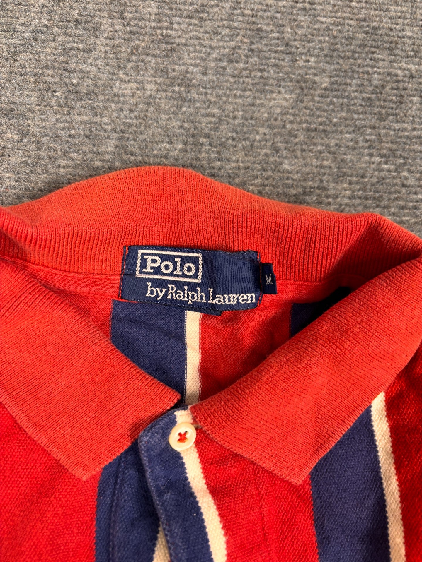 Vintage 90's Ralph Lauren Polo Men's M Red Blue Down Stripe Green Pony Collared