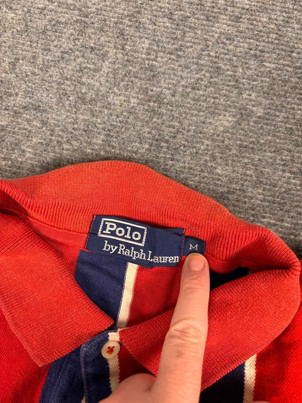 Vintage 90's Ralph Lauren Polo Men's M Red Blue Down Stripe Green Pony Collared