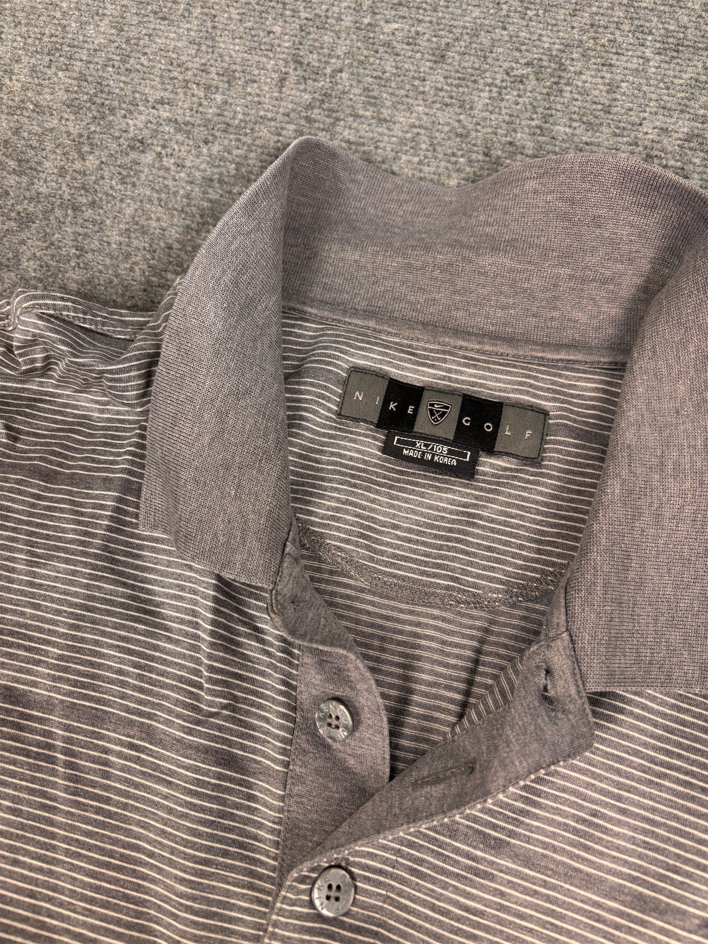 Vintage Y2K Nike Golf Polo Men's XL Grey Striped Golf Logo Jersey Tee Collared