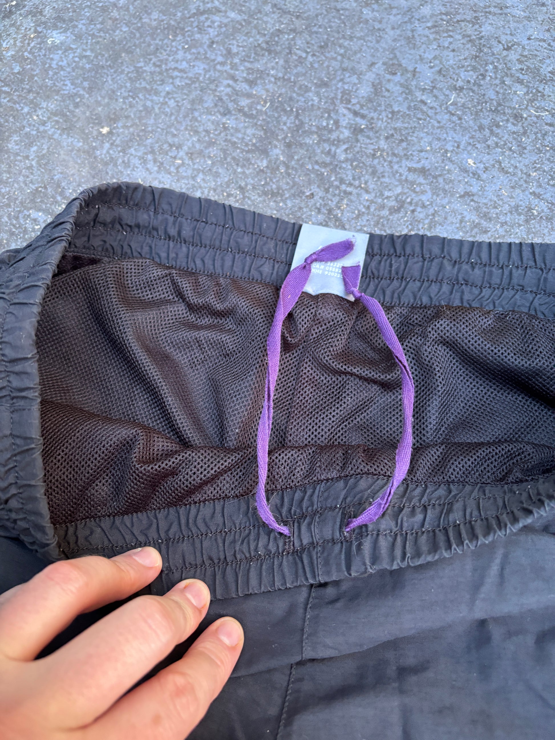 Vintage Y2K Nike Track Pants Women’s L Black Purple Logo Nylon Windbreakers