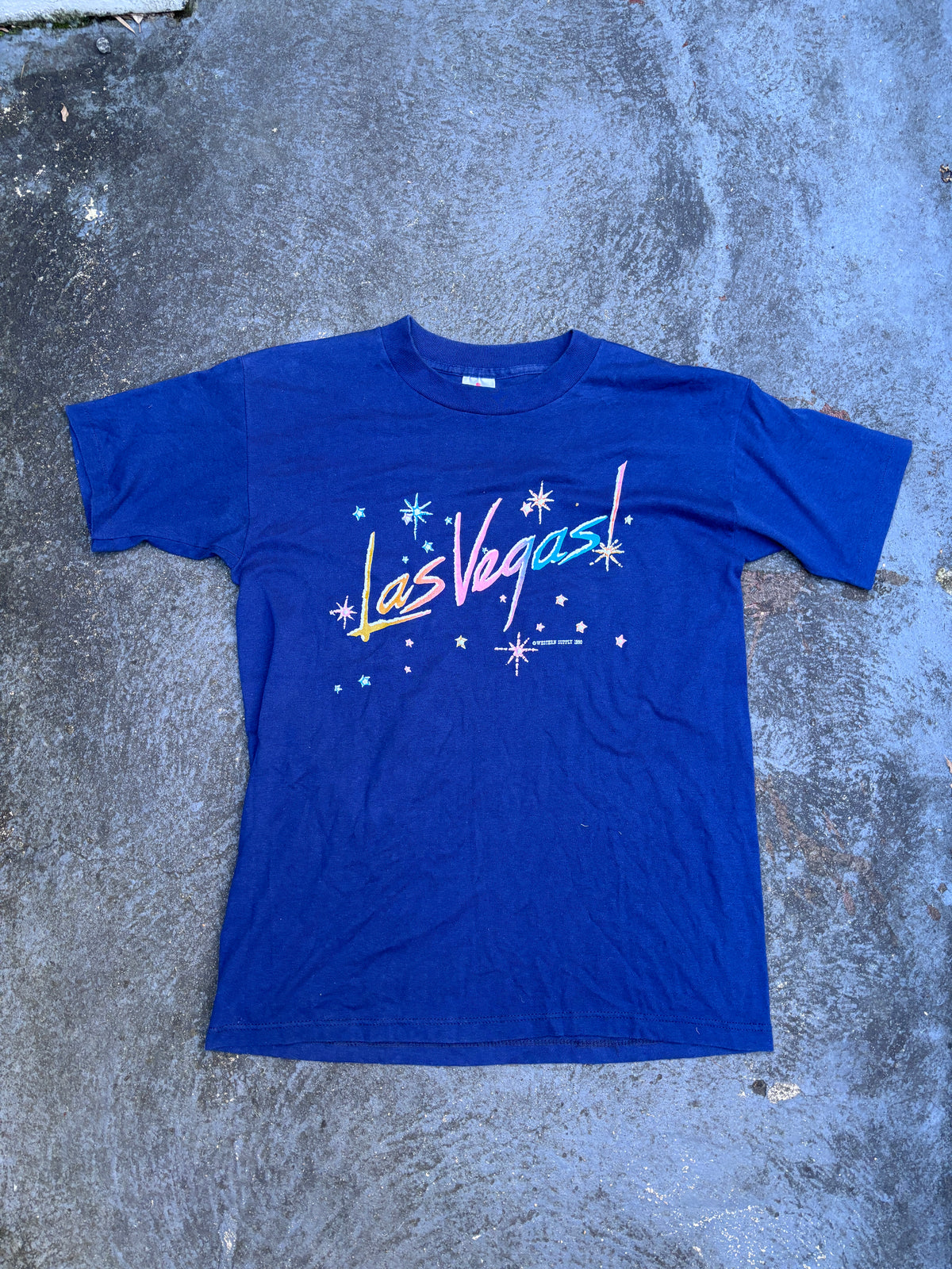 Vintage 90s Las Vegas T-shirt Size L Navy 1990s Single Stitch Miller Tag