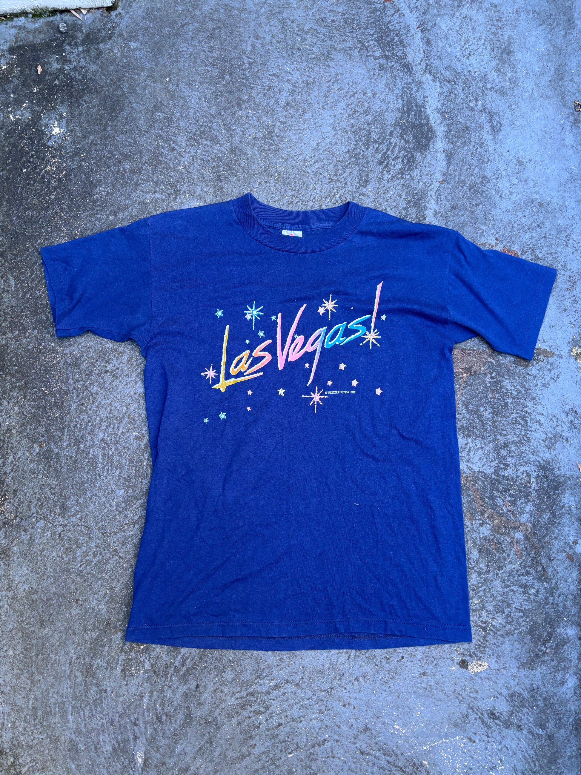 Vintage 90s Las Vegas T-shirt Size L Navy 1990s Single Stitch Miller Tag