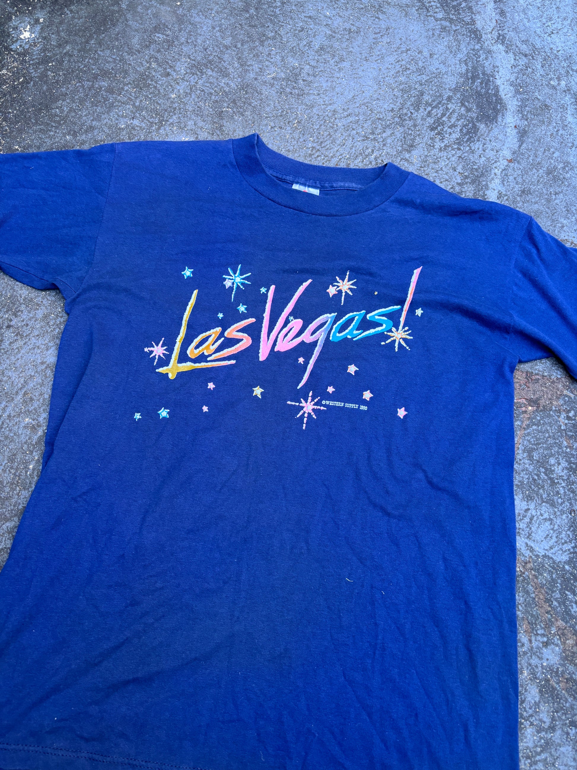 Vintage 90s Las Vegas T-shirt Size L Navy 1990s Single Stitch Miller Tag