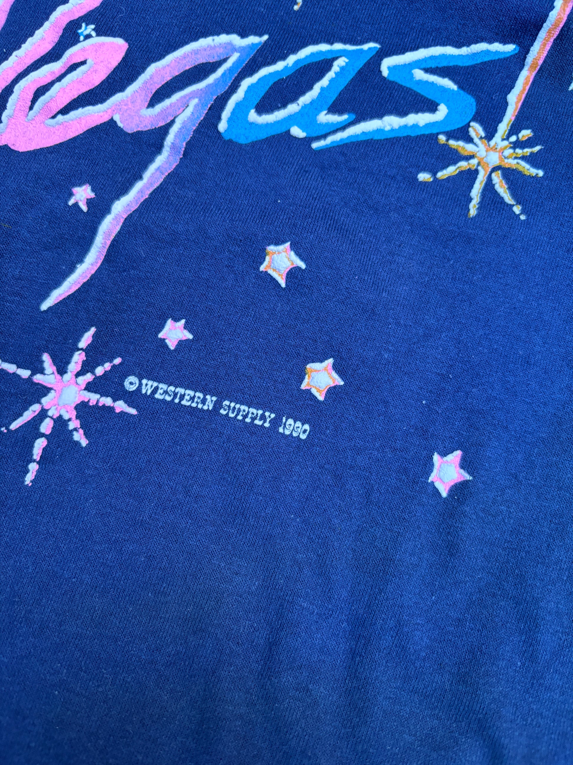 Vintage 90s Las Vegas T-shirt Size L Navy 1990s Single Stitch Miller Tag