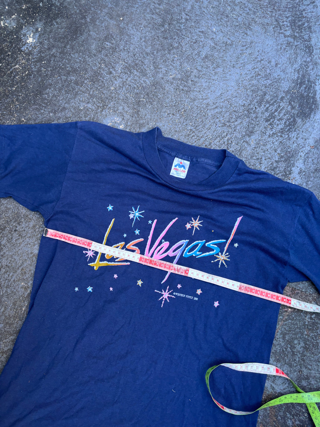 Vintage 90s Las Vegas T-shirt Size L Navy 1990s Single Stitch Miller Tag