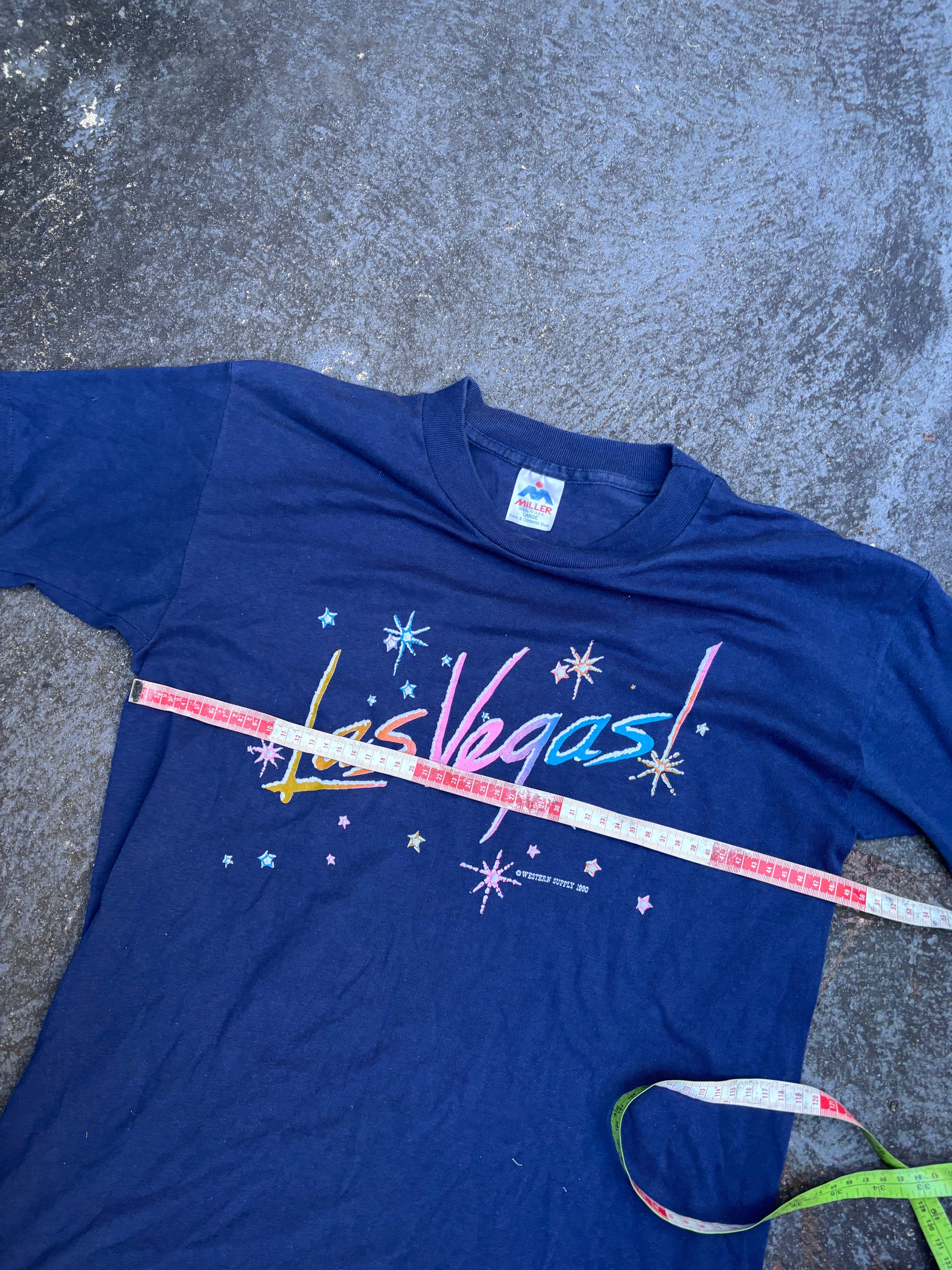 Vintage 90s Las Vegas T-shirt Size L Navy 1990s Single Stitch Miller Tag