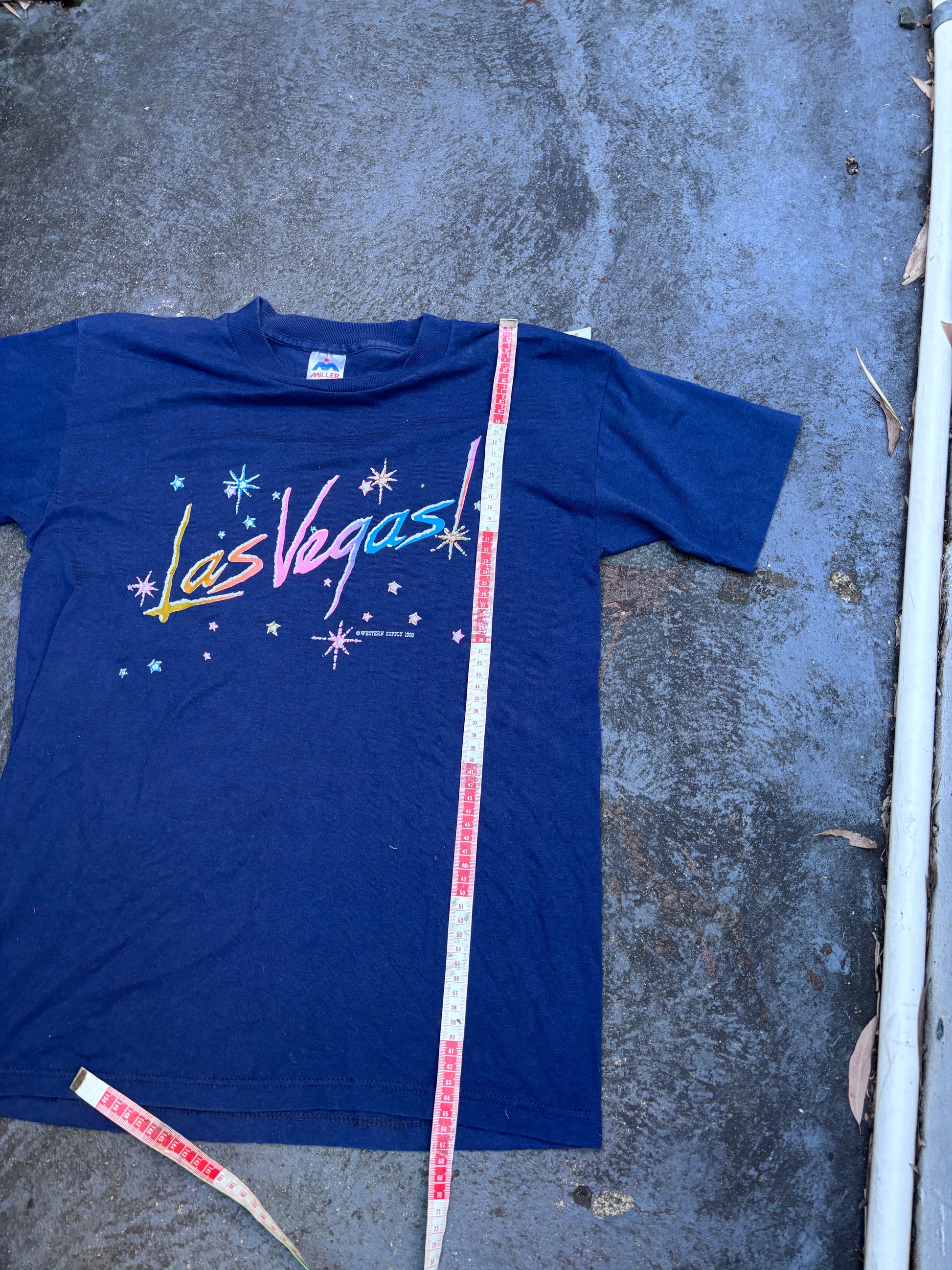 Vintage 90s Las Vegas T-shirt Size L Navy 1990s Single Stitch Miller Tag