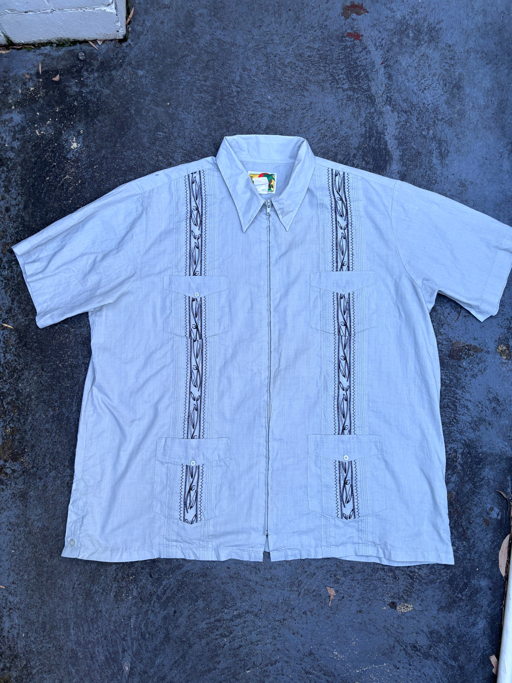 Vintage Y2K Guayabera Cuban Shirt Men’s XL Light Green 4 Pocket Full Zip