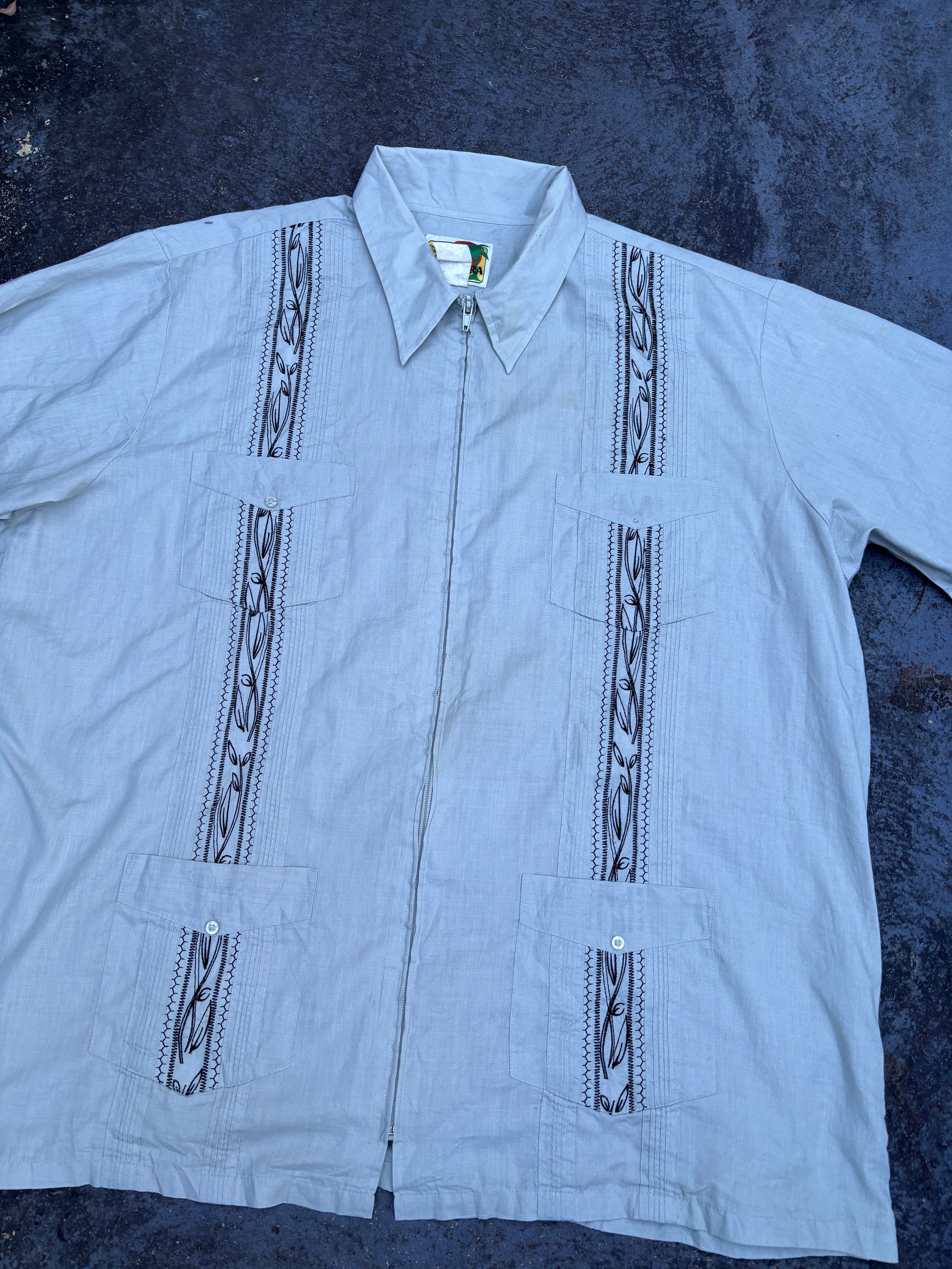 Vintage Y2K Guayabera Cuban Shirt Men’s XL Light Green 4 Pocket Full Zip