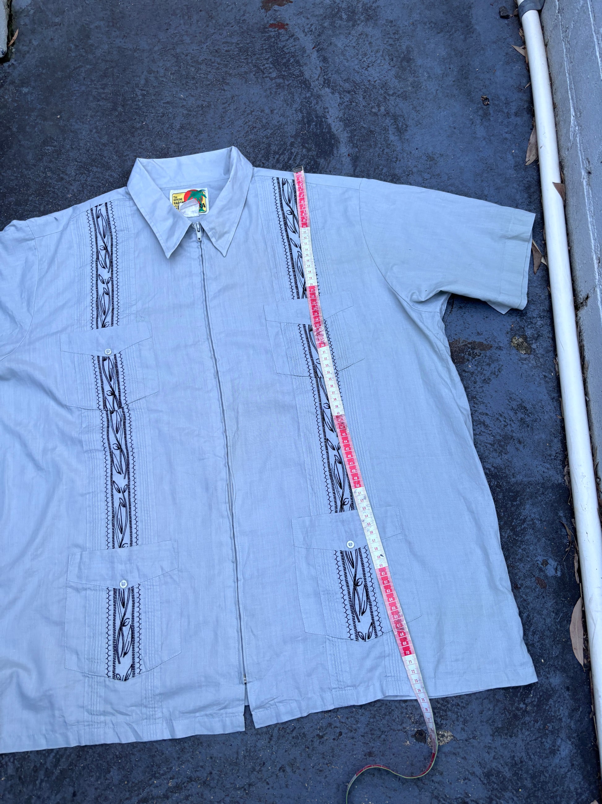Vintage Y2K Guayabera Cuban Shirt Men’s XL Light Green 4 Pocket Full Zip