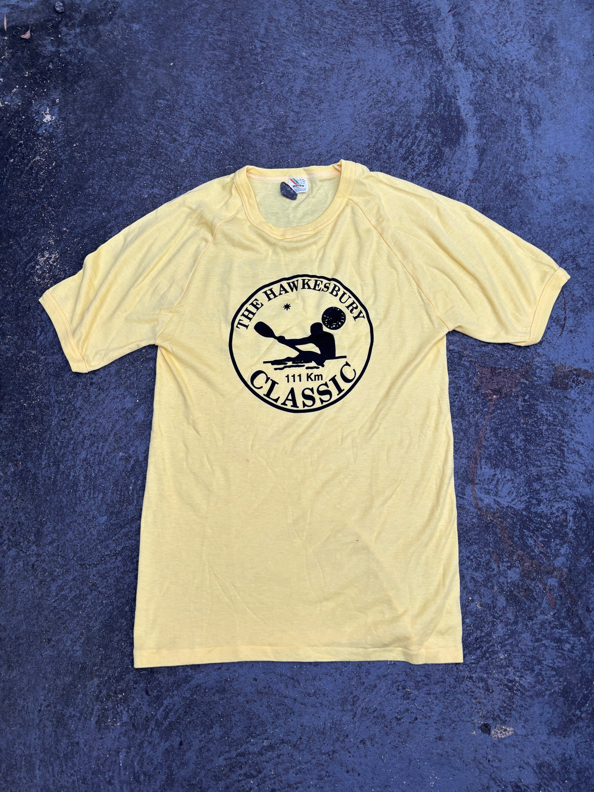 Vintage 80s Bonds T-shirt Size S Yellow Single Stitch Ringer Tee Made in Australia
