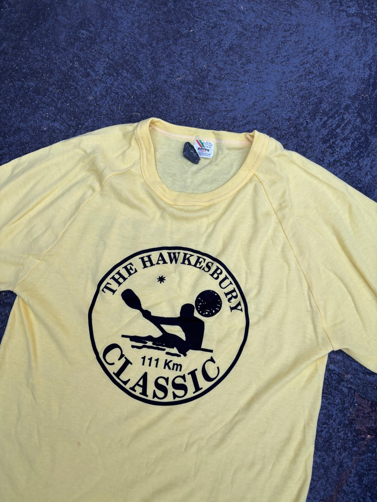 Vintage 80s Bonds T-shirt Size S Yellow Single Stitch Ringer Tee Made in Australia