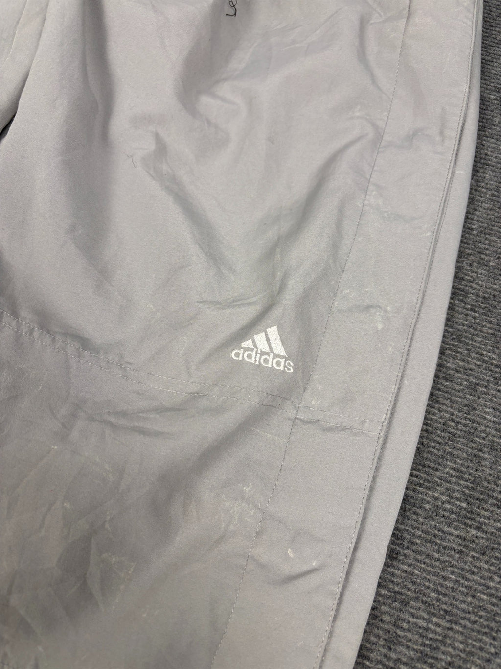 Vintage Y2K Adidas Tear Away Track Pants Men's L grey white logo joggers Button Down Wide Leg