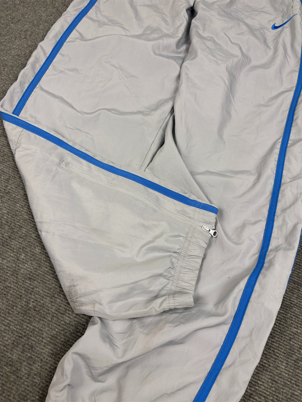 Vintage Y2K Nike Track Pants Men's M Grey blue swoosh piping joggers Tapered