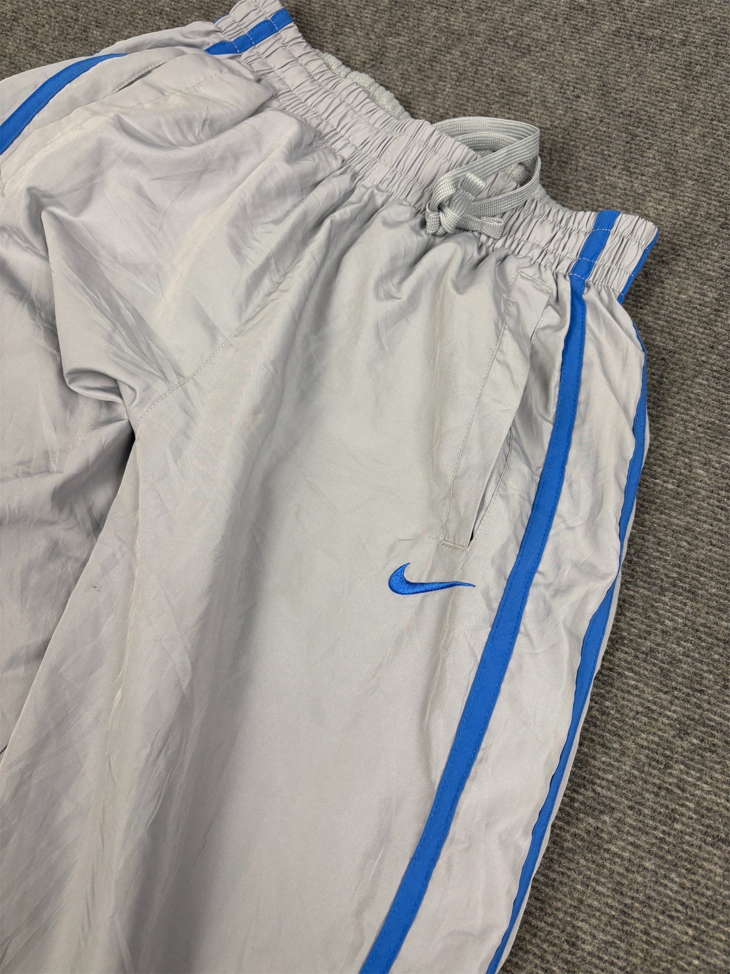 Vintage Y2K Nike Track Pants Men's M Grey blue swoosh piping joggers Tapered