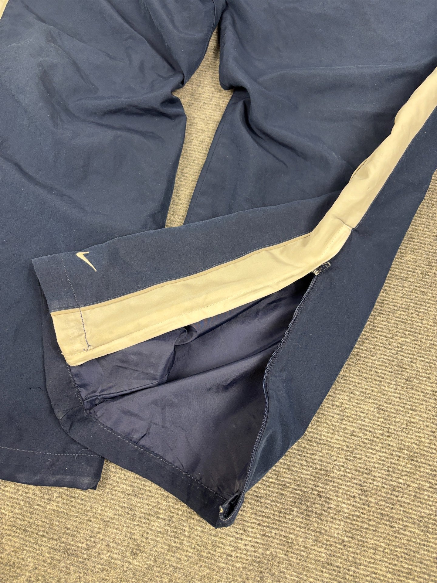 Vintage Y2K Nike Track Pants Men's XL Navy Blue white grey piping swoosh baggy Wide Leg