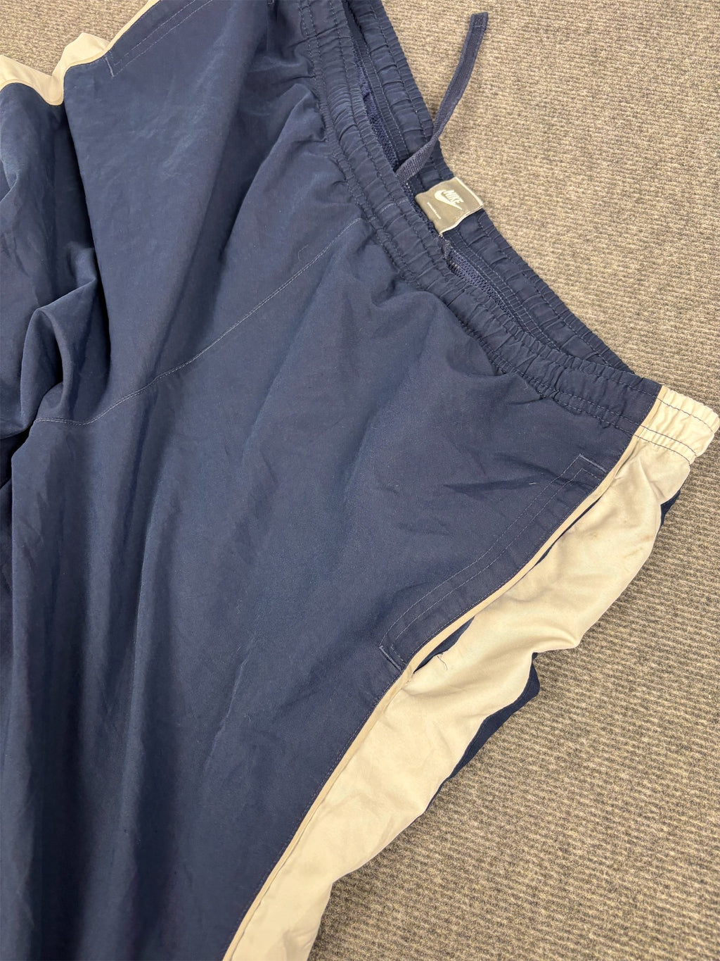 Vintage Y2K Nike Track Pants Men's XL Navy Blue white grey piping swoosh baggy Wide Leg