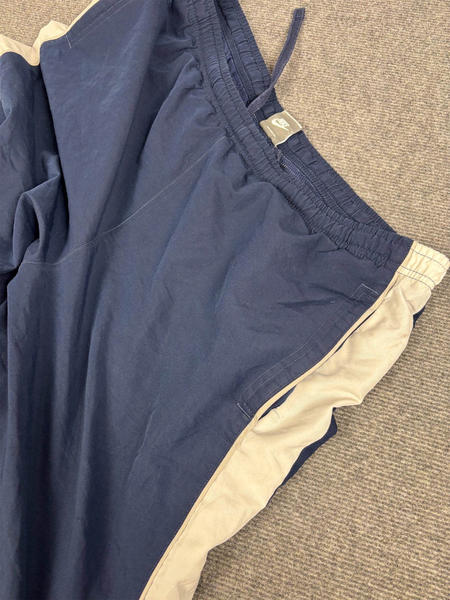 Vintage Y2K Nike Track Pants Men's XL Navy Blue white grey piping swoosh baggy Wide Leg