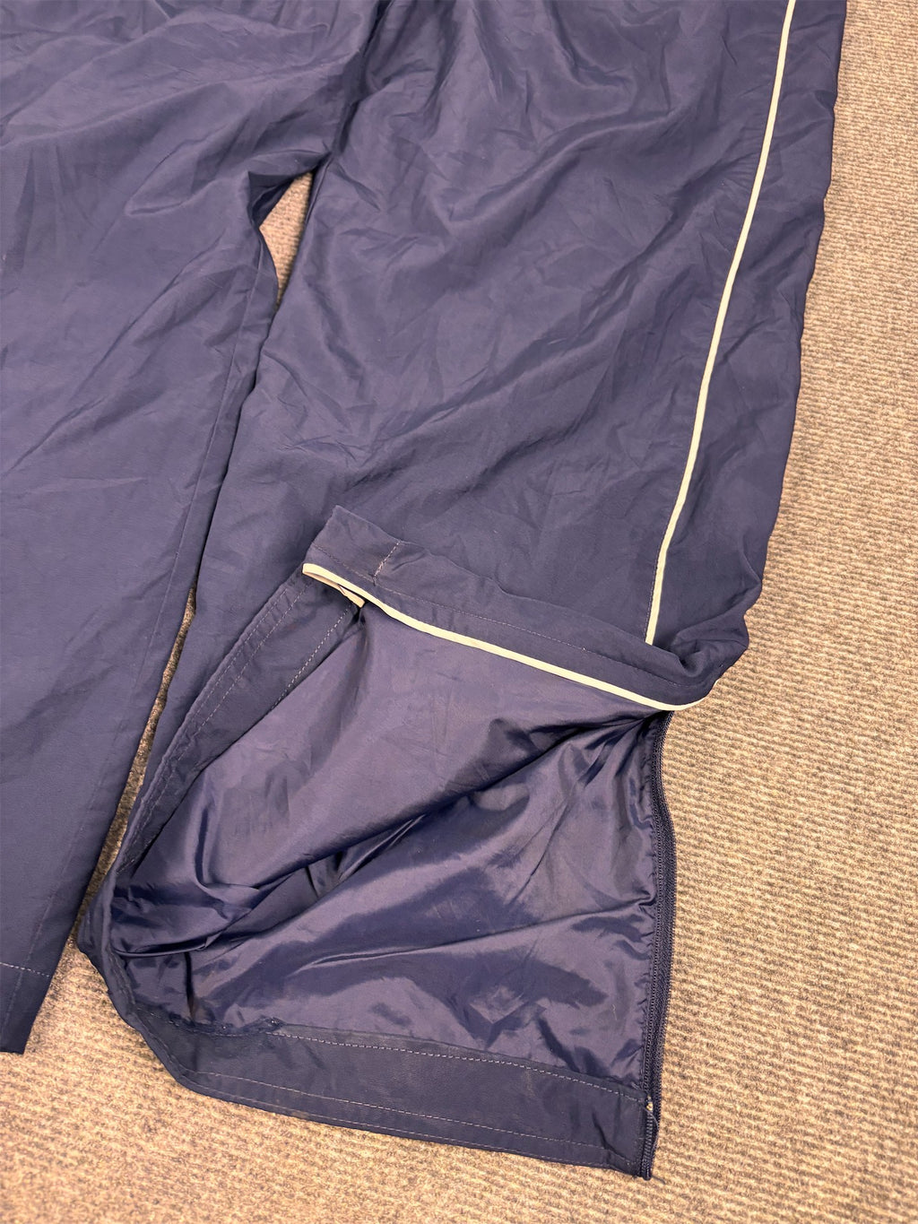 Vintage Y2K Nike Track Pants Men's L Navy white swoosh double piping baggy Wide Leg