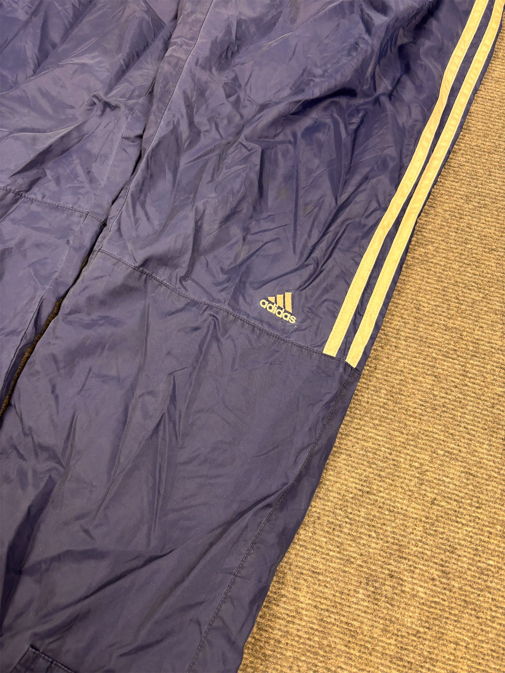 Vintage 90's Adidas Track Pants Men's L Navy blue white 3 stripe logo baggy joggers