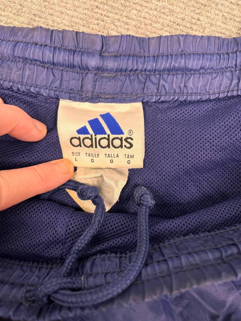 Vintage 90's Adidas Track Pants Men's L Navy blue white 3 stripe logo baggy joggers