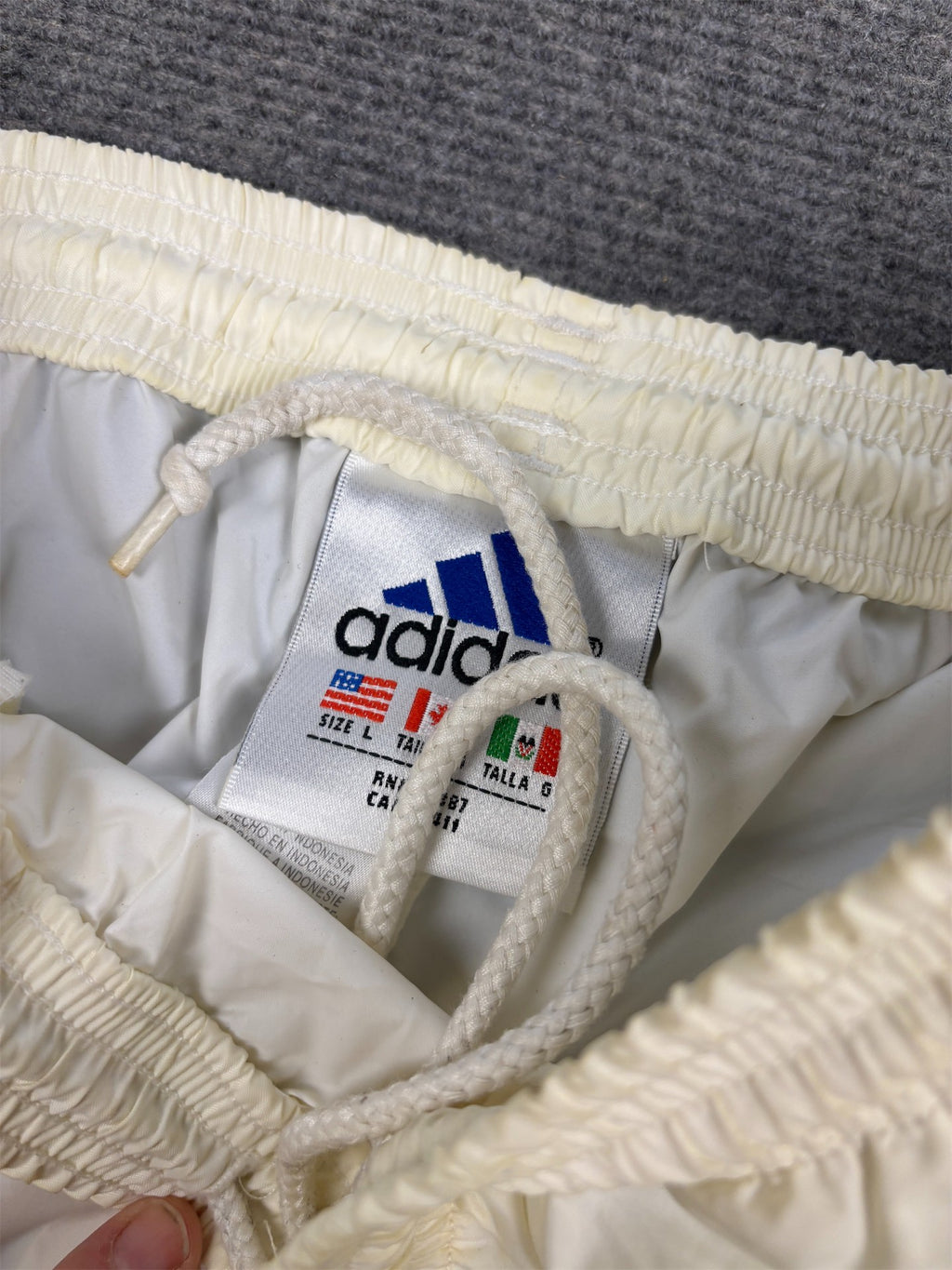 Vintage 90's Adidas Track Pants Men's L White black 3 stripe logo lightweight joggers