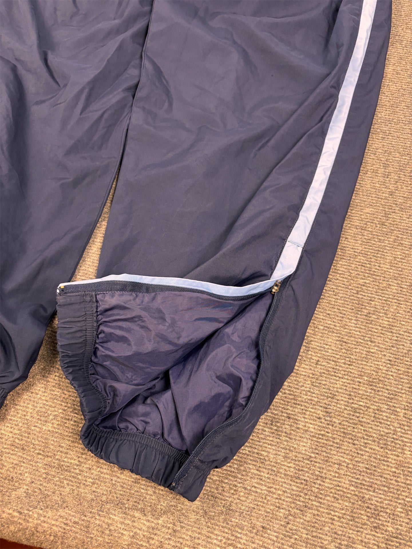 Vintage Y2K Nike Football Track Pants Men's L Navy blue side panel baggy cuffed joggers