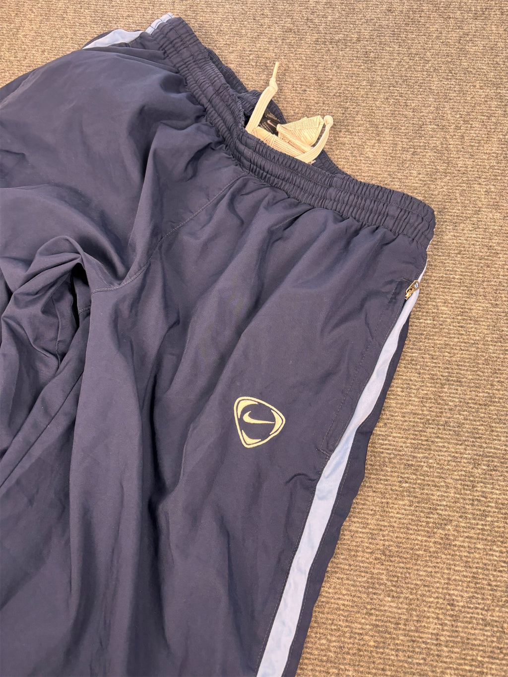 Vintage Y2K Nike Football Track Pants Men's L Navy blue side panel baggy cuffed joggers