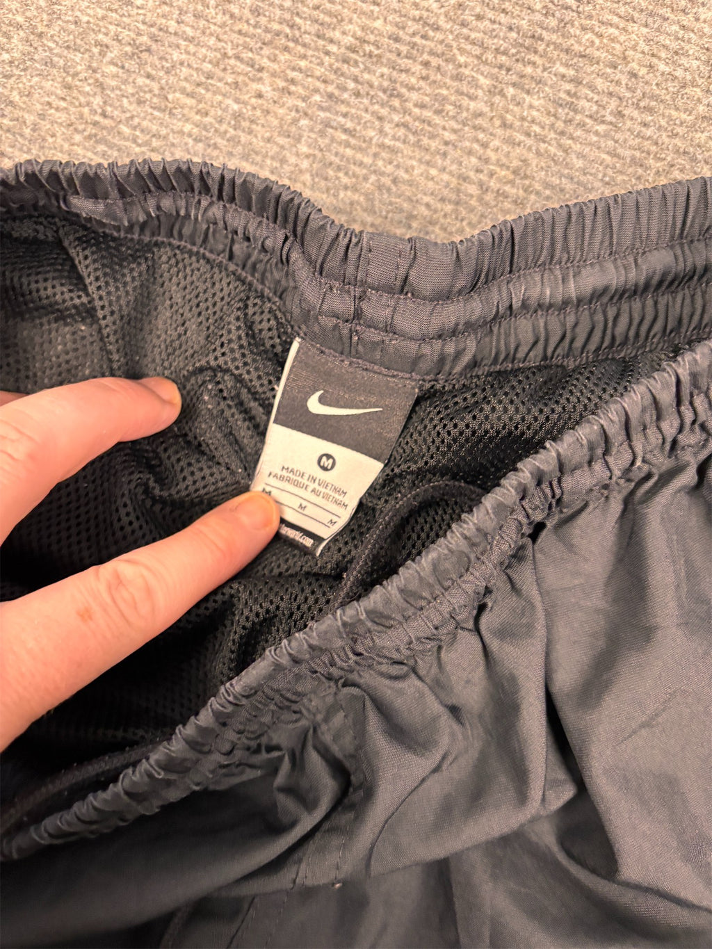 Vintage Classic Nike Track Pants Men's M Black white swoosh side panel joggers Wide Leg